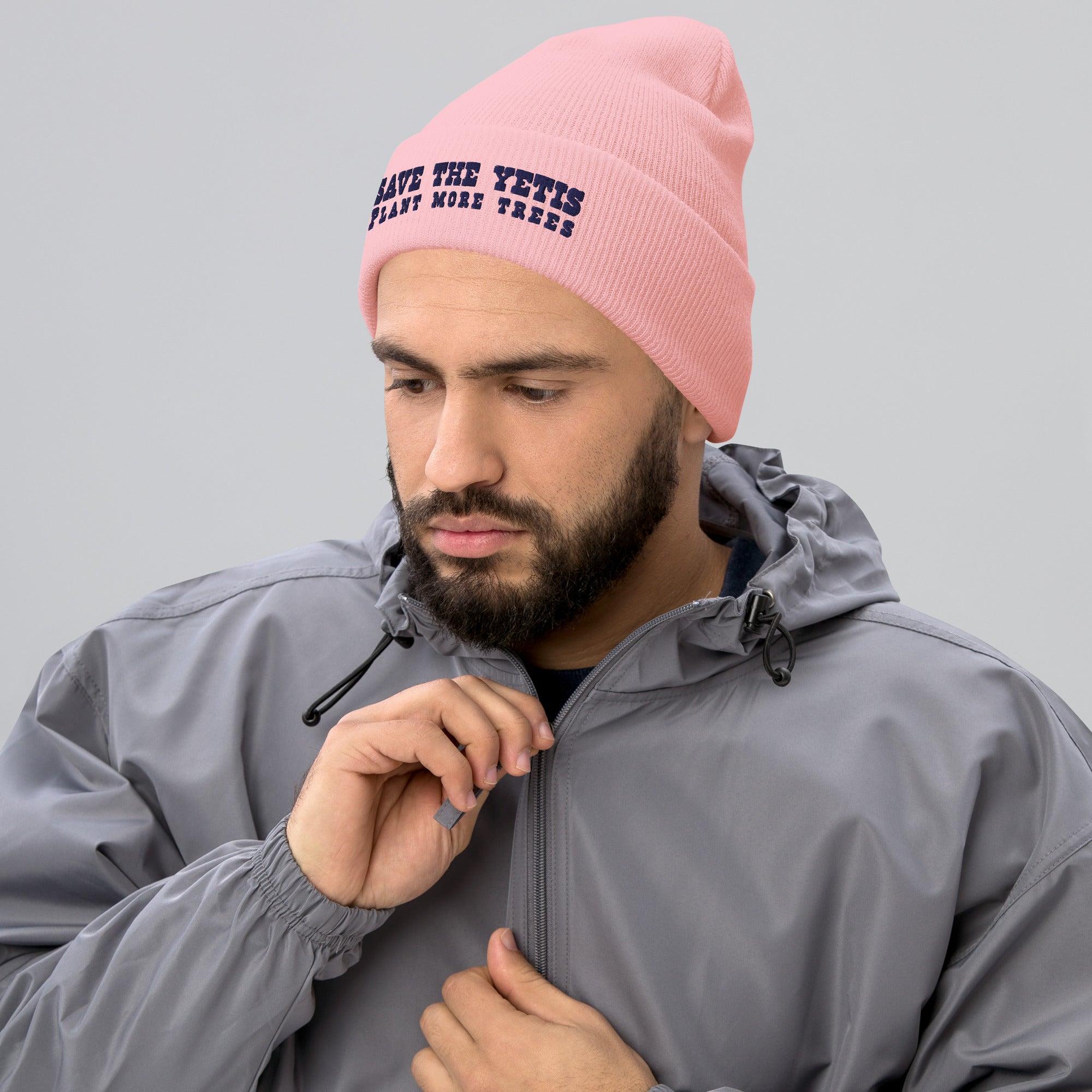 Cuffed Beanie Save the Yetis, Plant more Trees Navy