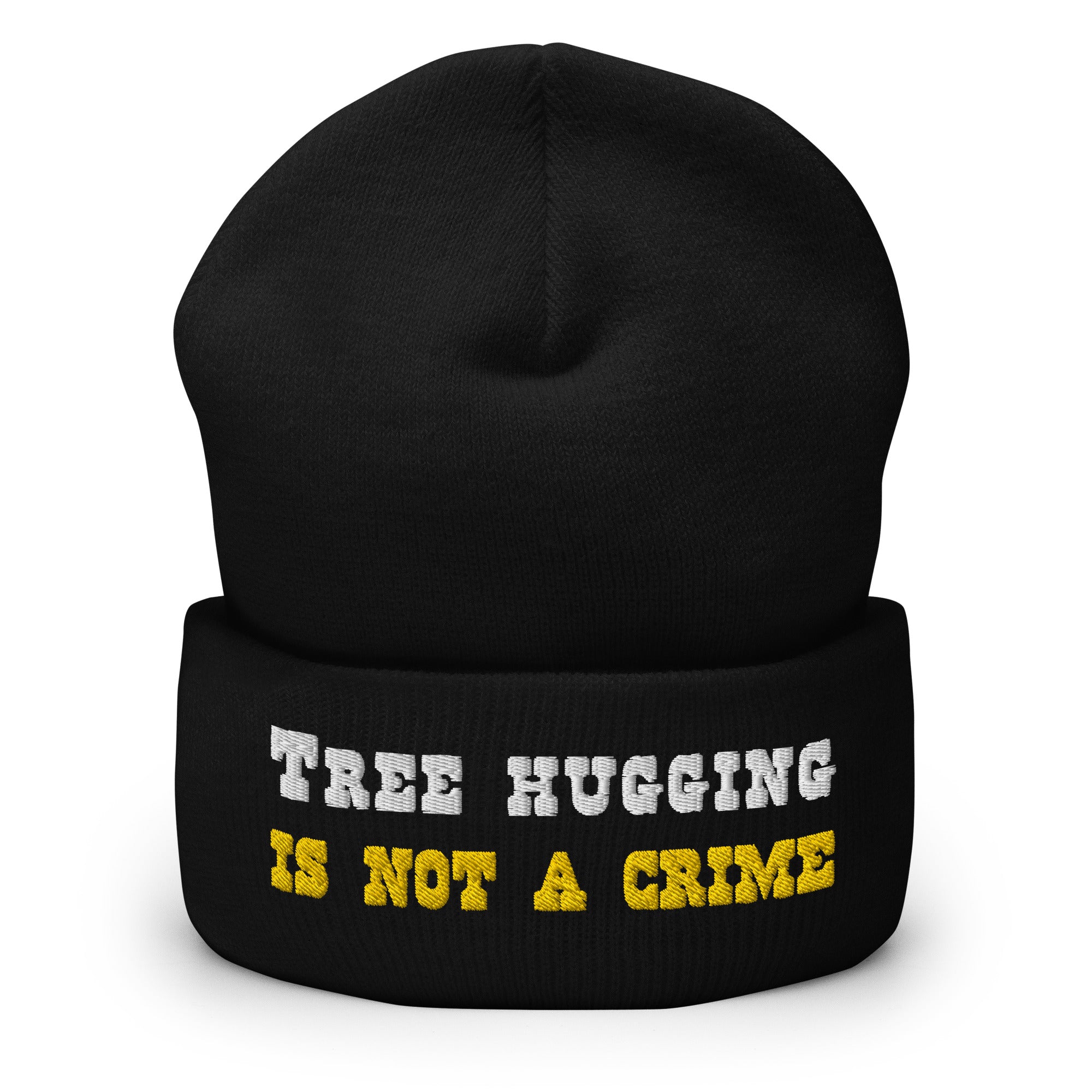 Cuffed Beanie Tree Hugging is not a crime White/Gold