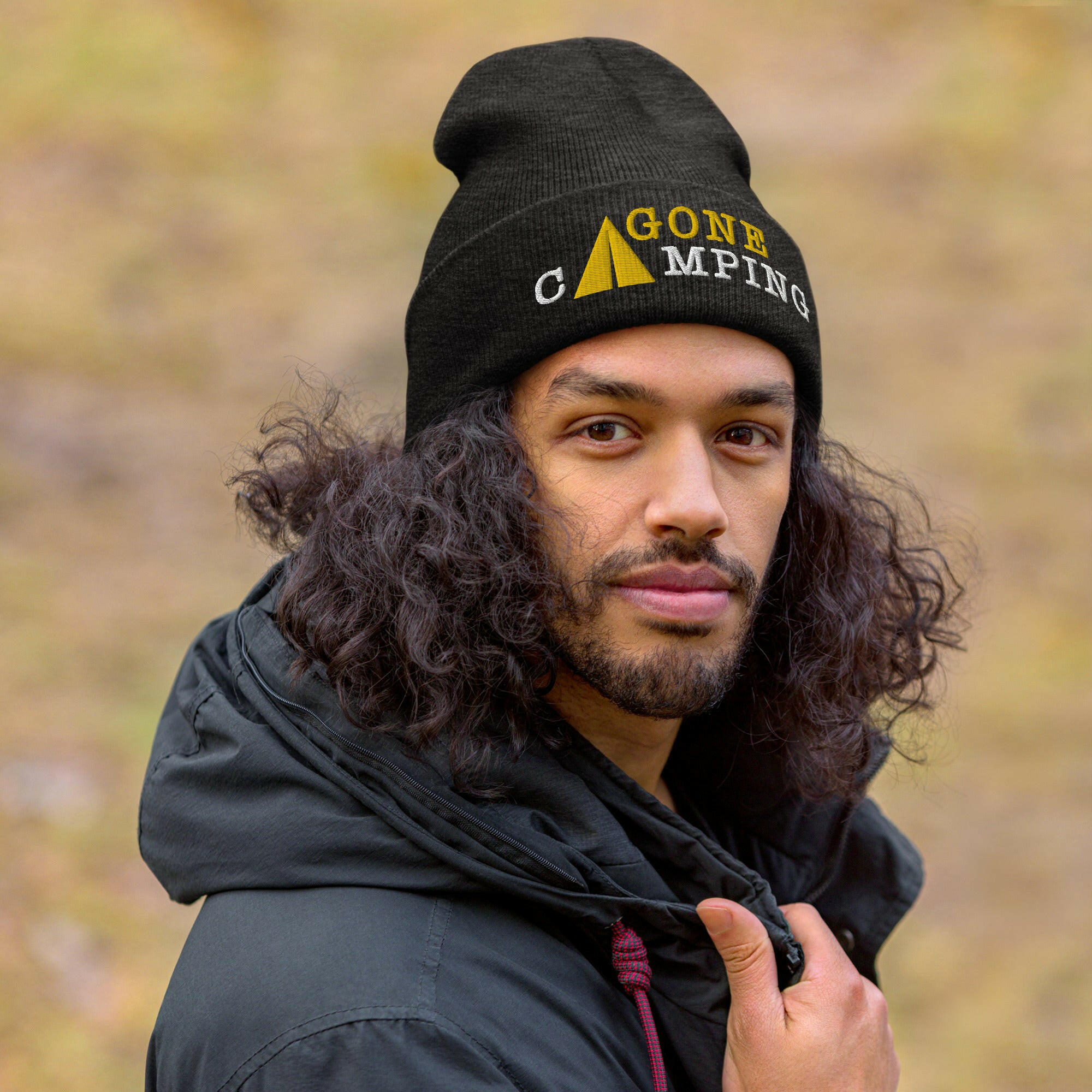 Cuffed Beanie Gone Camping White/Gold