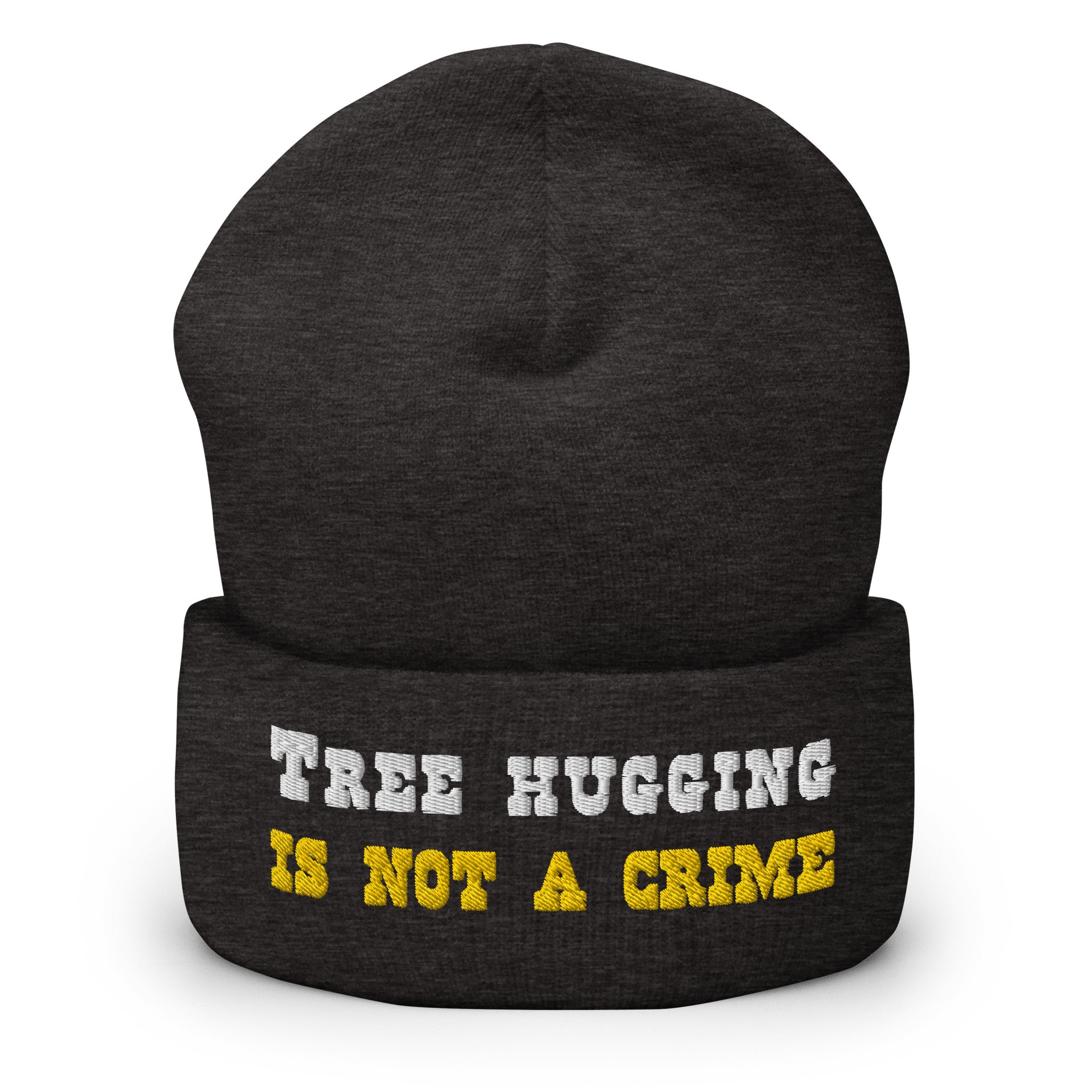 Cuffed Beanie Tree Hugging is not a crime White/Gold