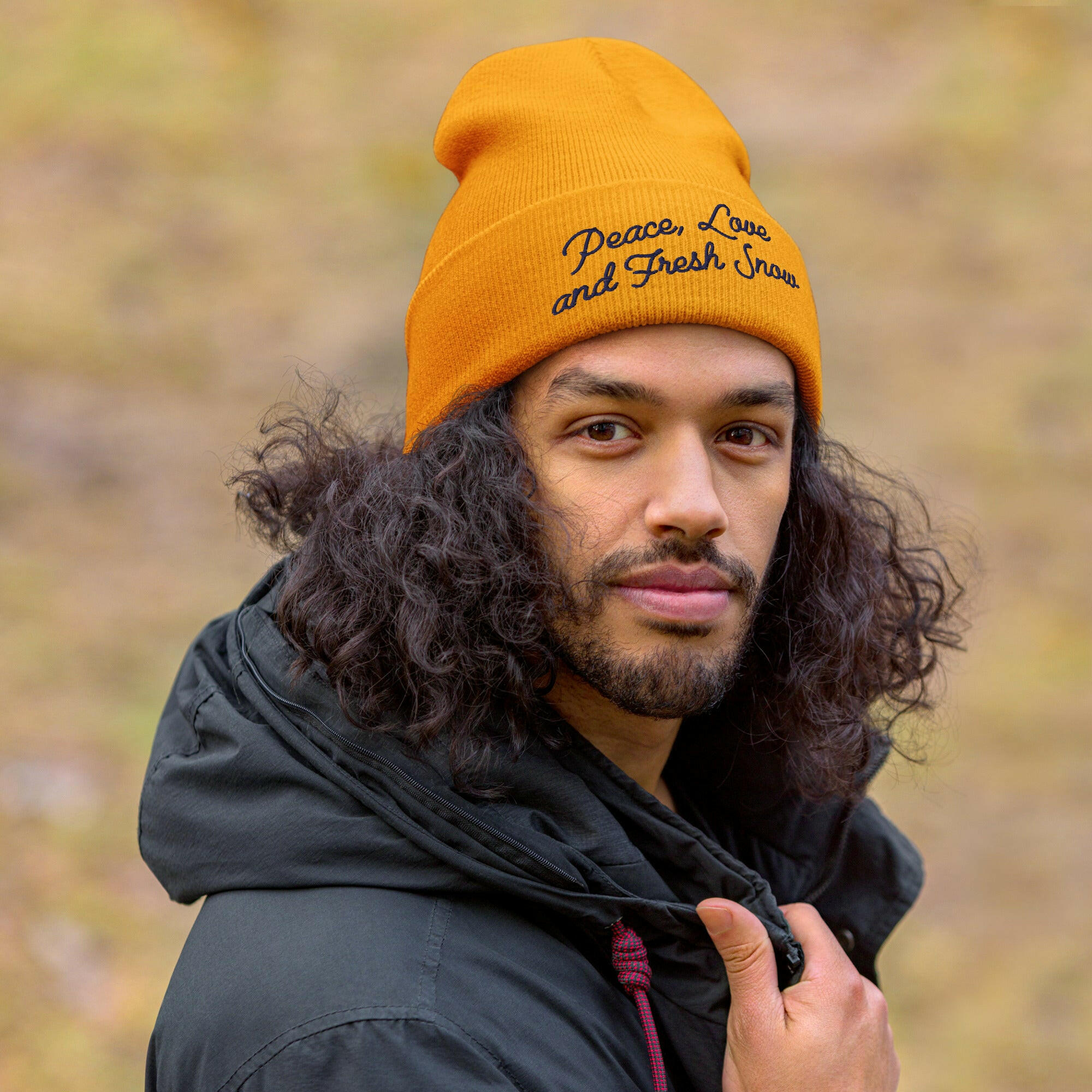 Cuffed Beanie Peace, Love and Fresh Snow Navy