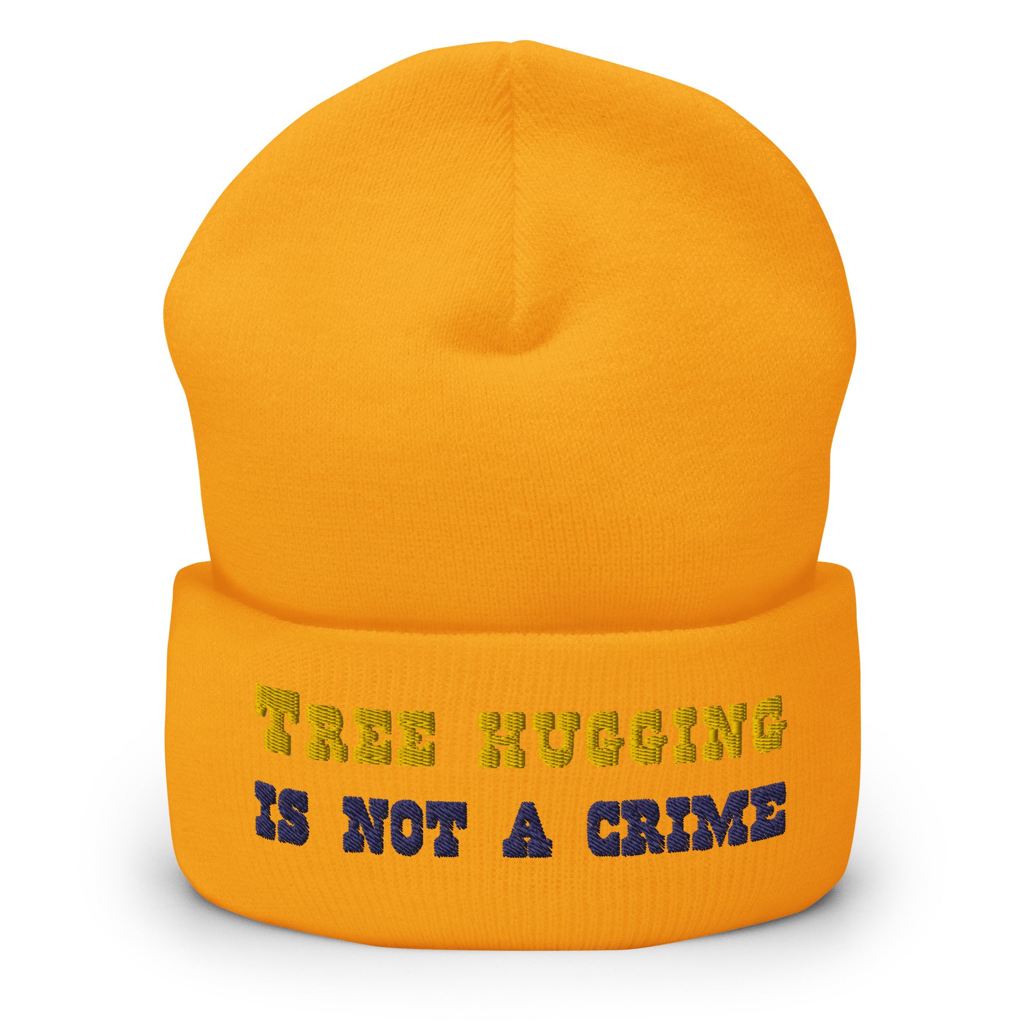 Cuffed Beanie Tree Hugging is not a crime Gold/Navy