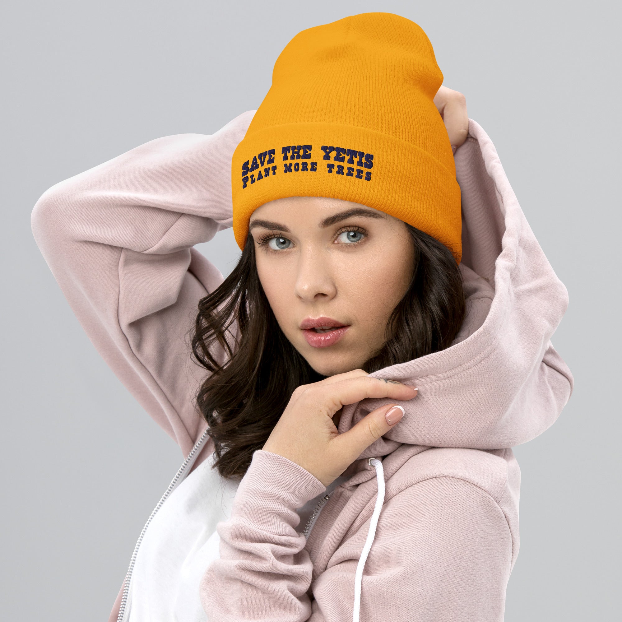 Cuffed Beanie Save the Yetis, Plant more Trees Navy