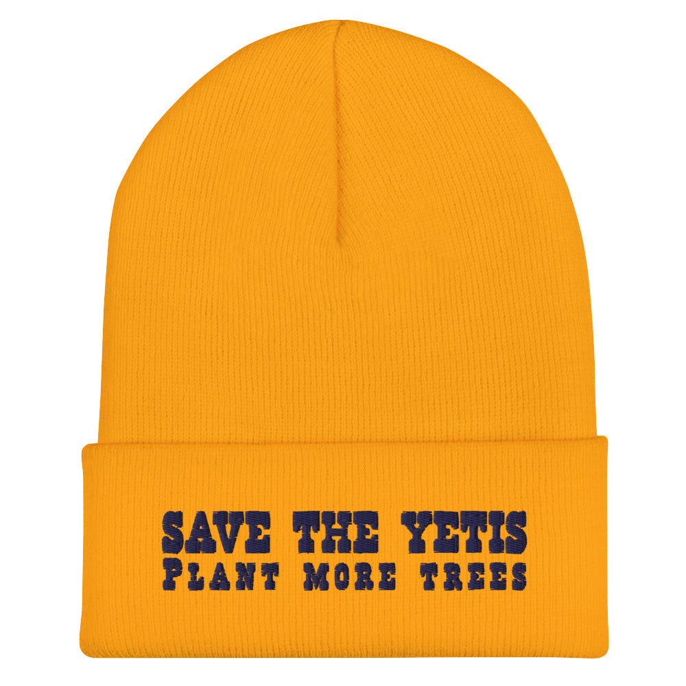 Cuffed Beanie Save the Yetis, Plant more Trees Navy