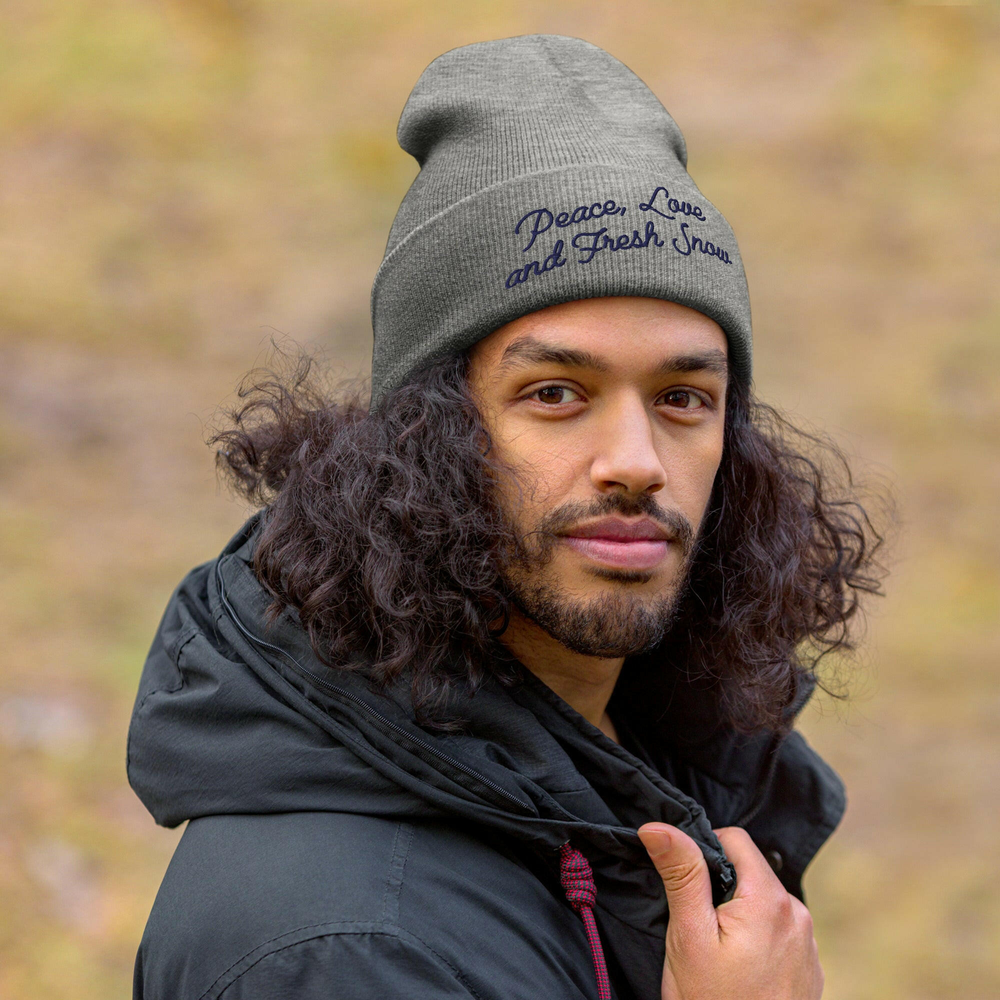 Cuffed Beanie Peace, Love and Fresh Snow Navy