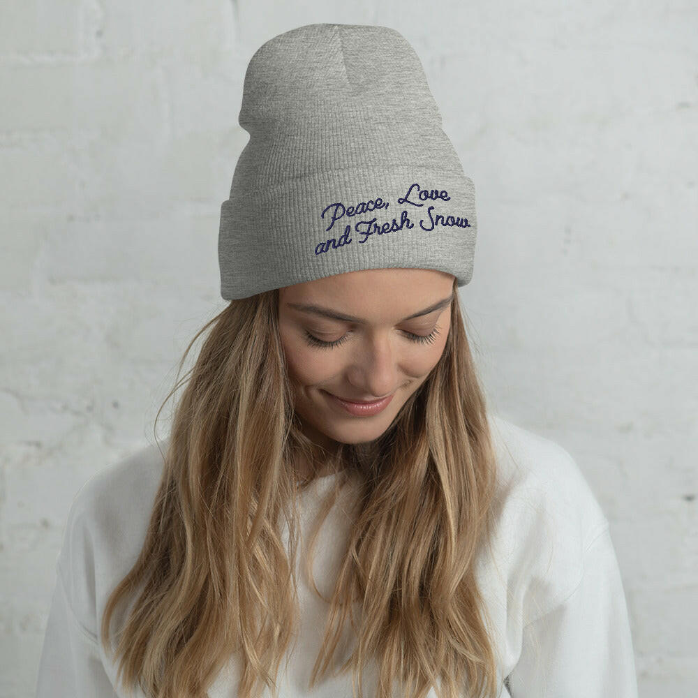 Cuffed Beanie Peace, Love and Fresh Snow Navy