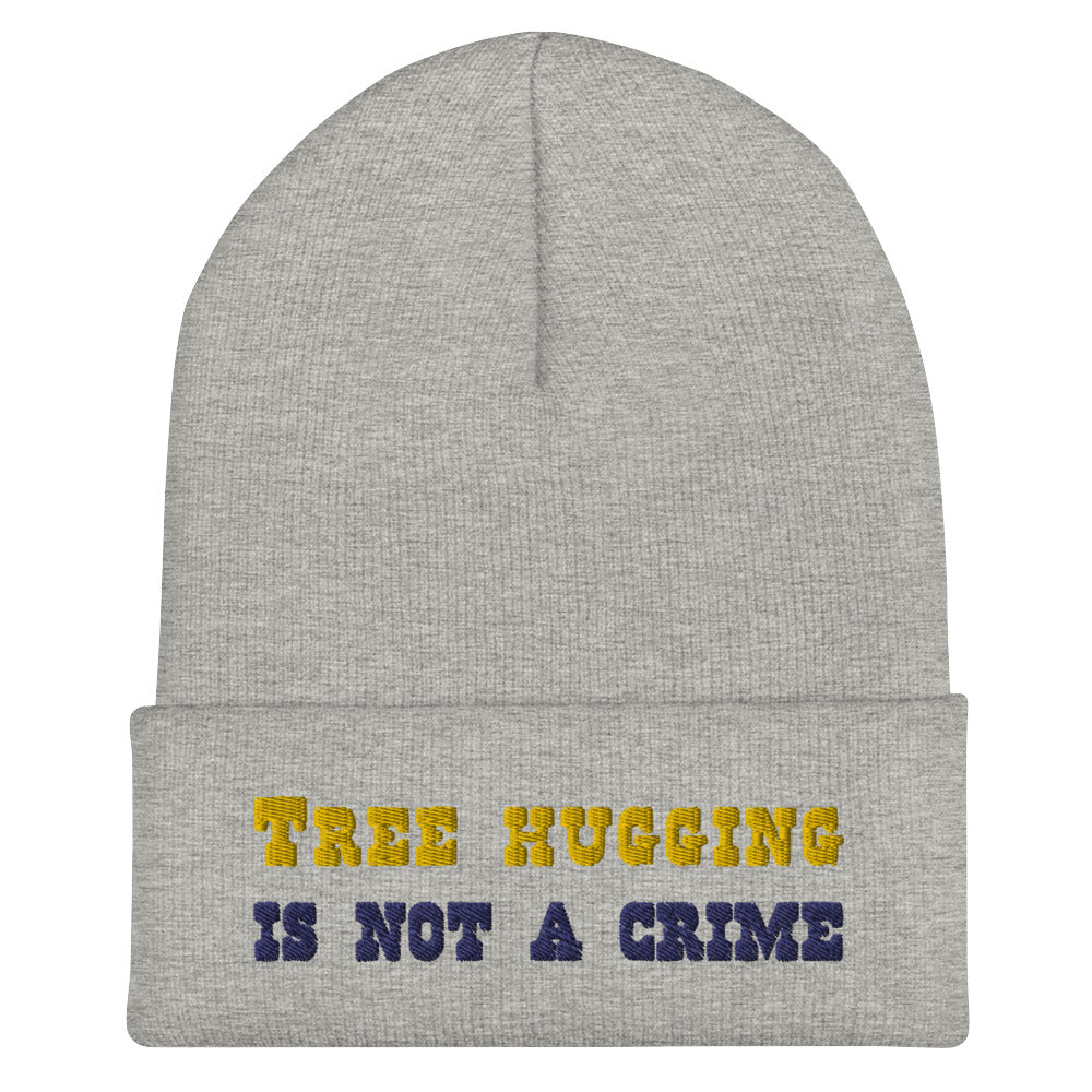 Cuffed Beanie Tree Hugging is not a crime Gold/Navy