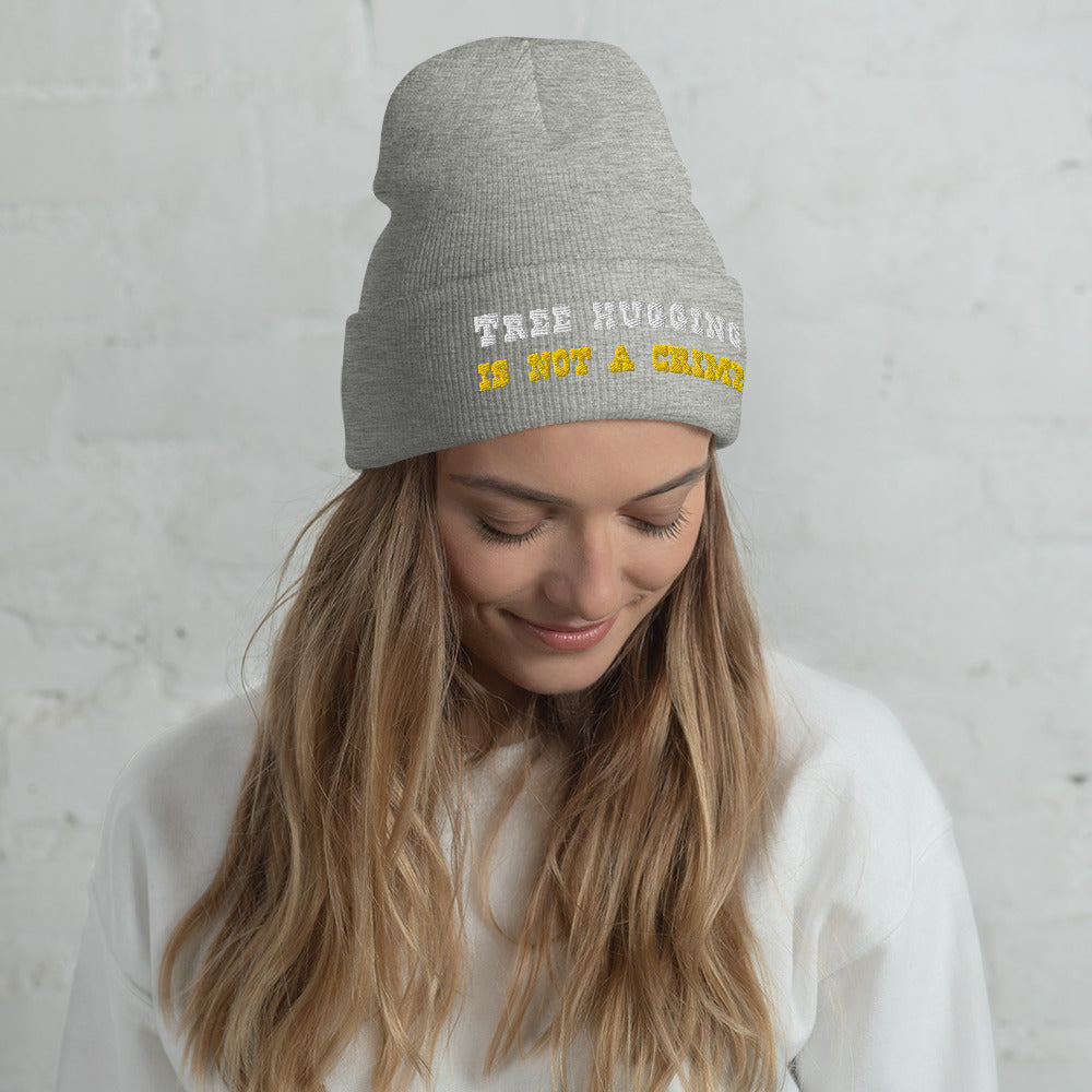 Bonnet old school à revers Tree Hugging is not a crime White/Gold