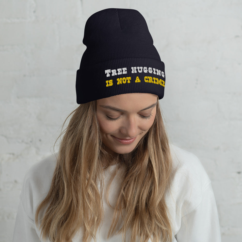 Bonnet old school à revers Tree Hugging is not a crime White/Gold