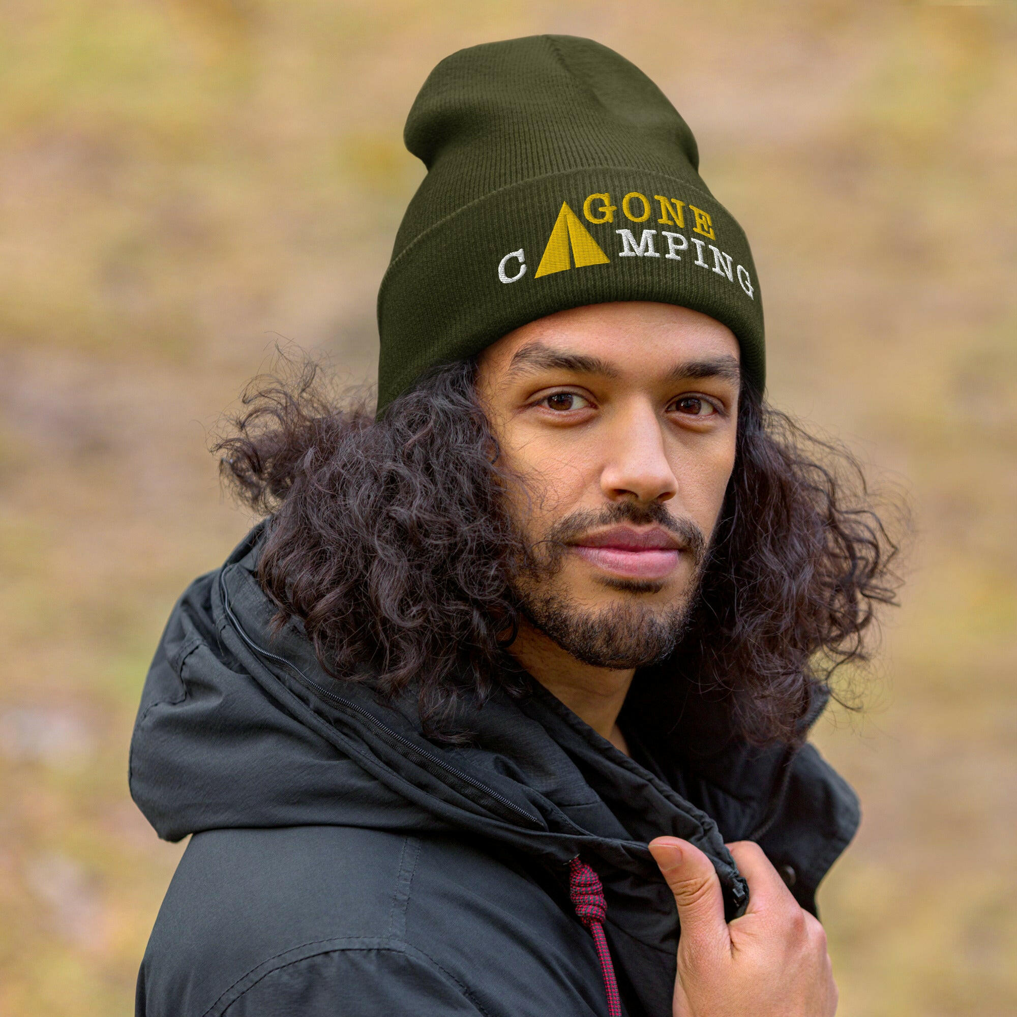 Cuffed Beanie Gone Camping White/Gold