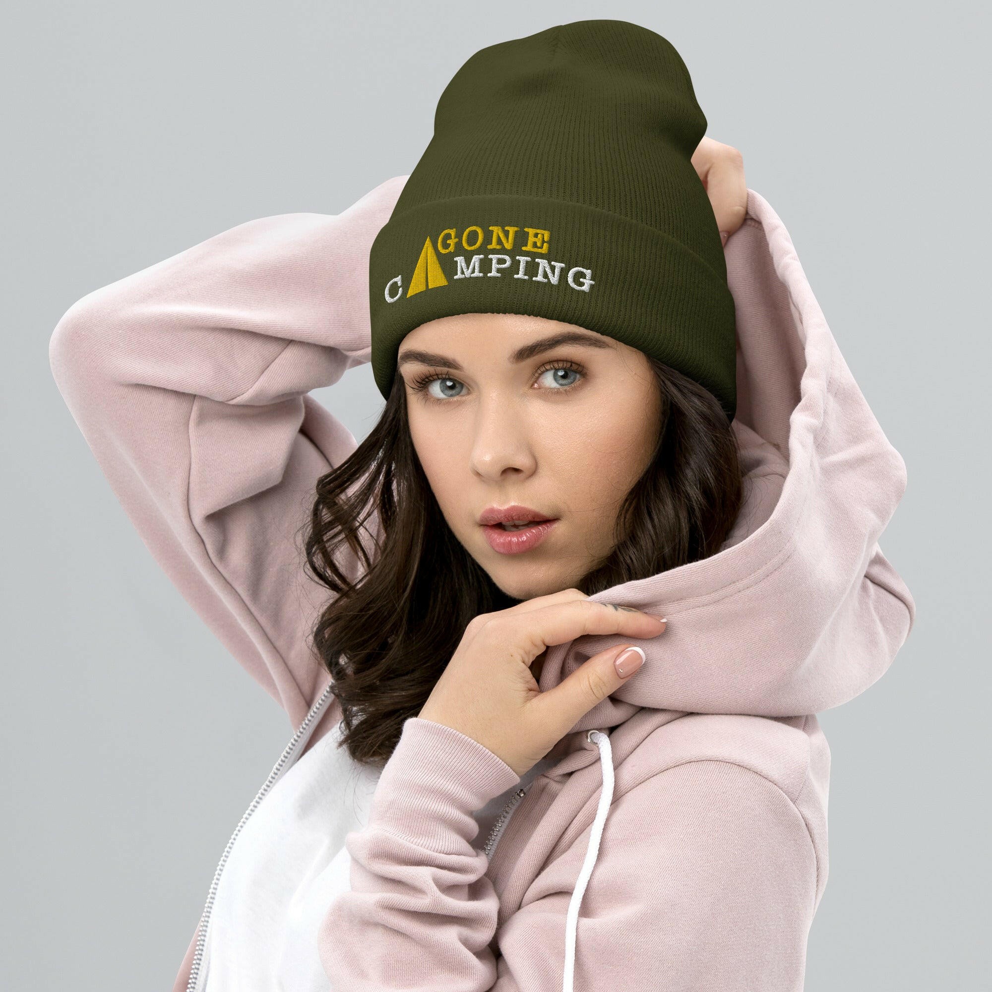 Cuffed Beanie Gone Camping White/Gold