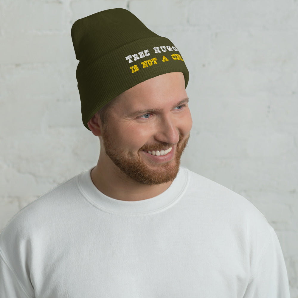 Cuffed Beanie Tree Hugging is not a crime White/Gold