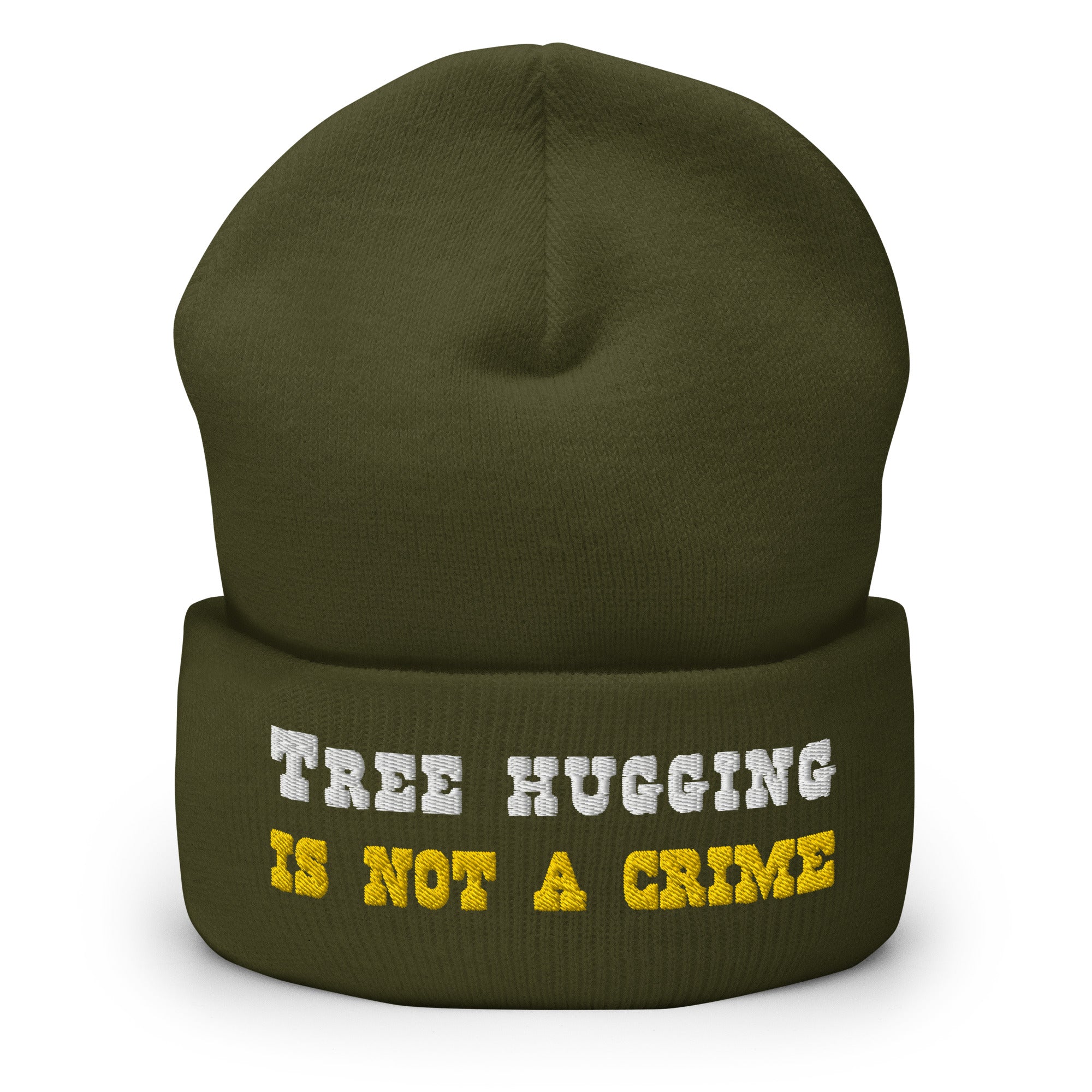 Cuffed Beanie Tree Hugging is not a crime White/Gold