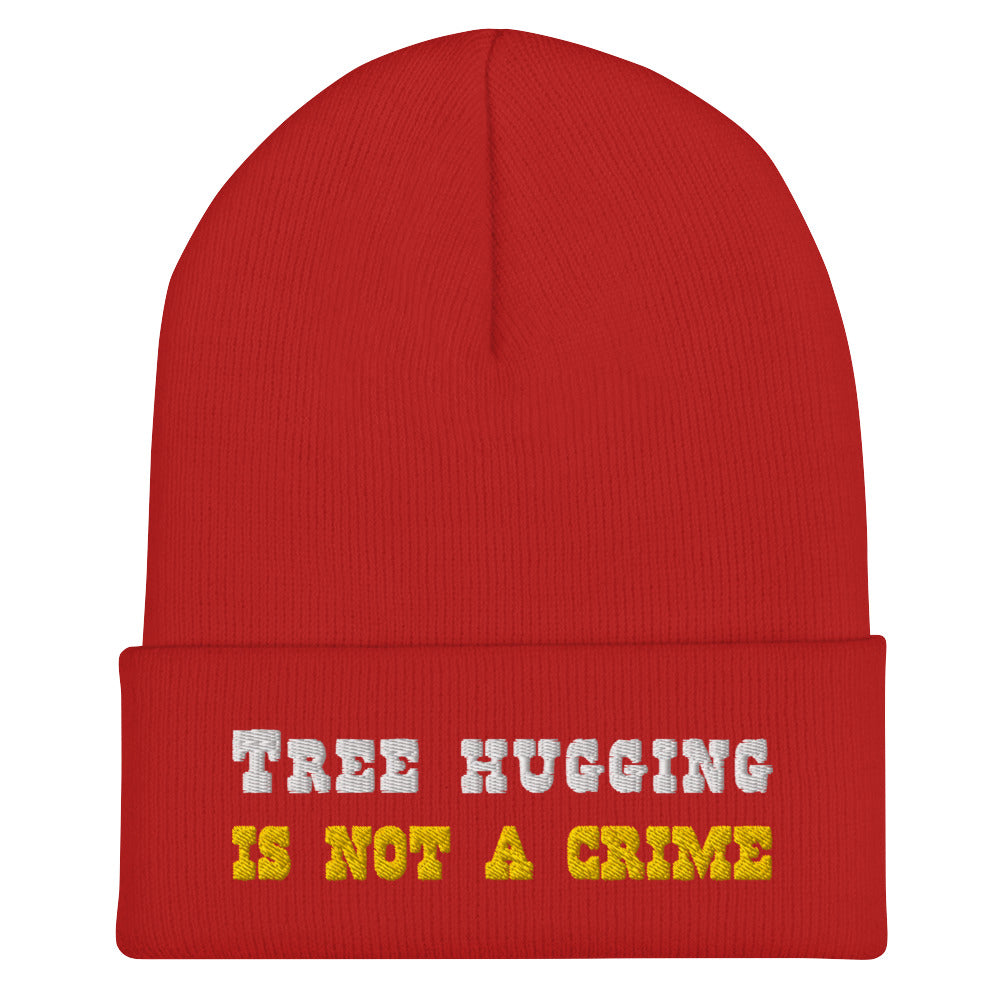 Cuffed Beanie Tree Hugging is not a crime White/Gold