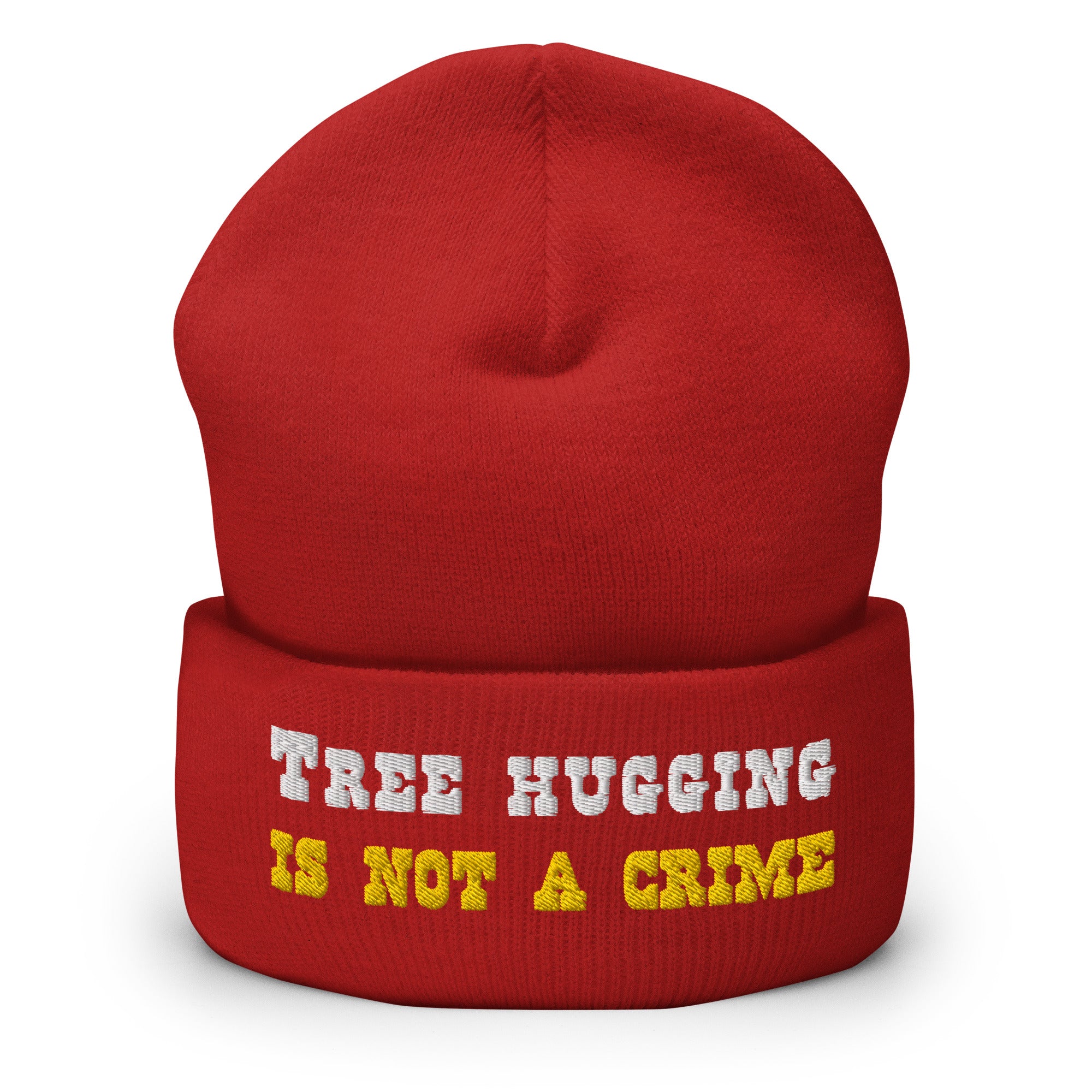 Cuffed Beanie Tree Hugging is not a crime White/Gold