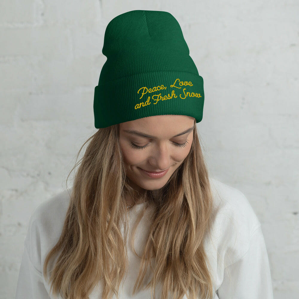 Bonnet old school à revers Peace, Love and Fresh Snow Gold