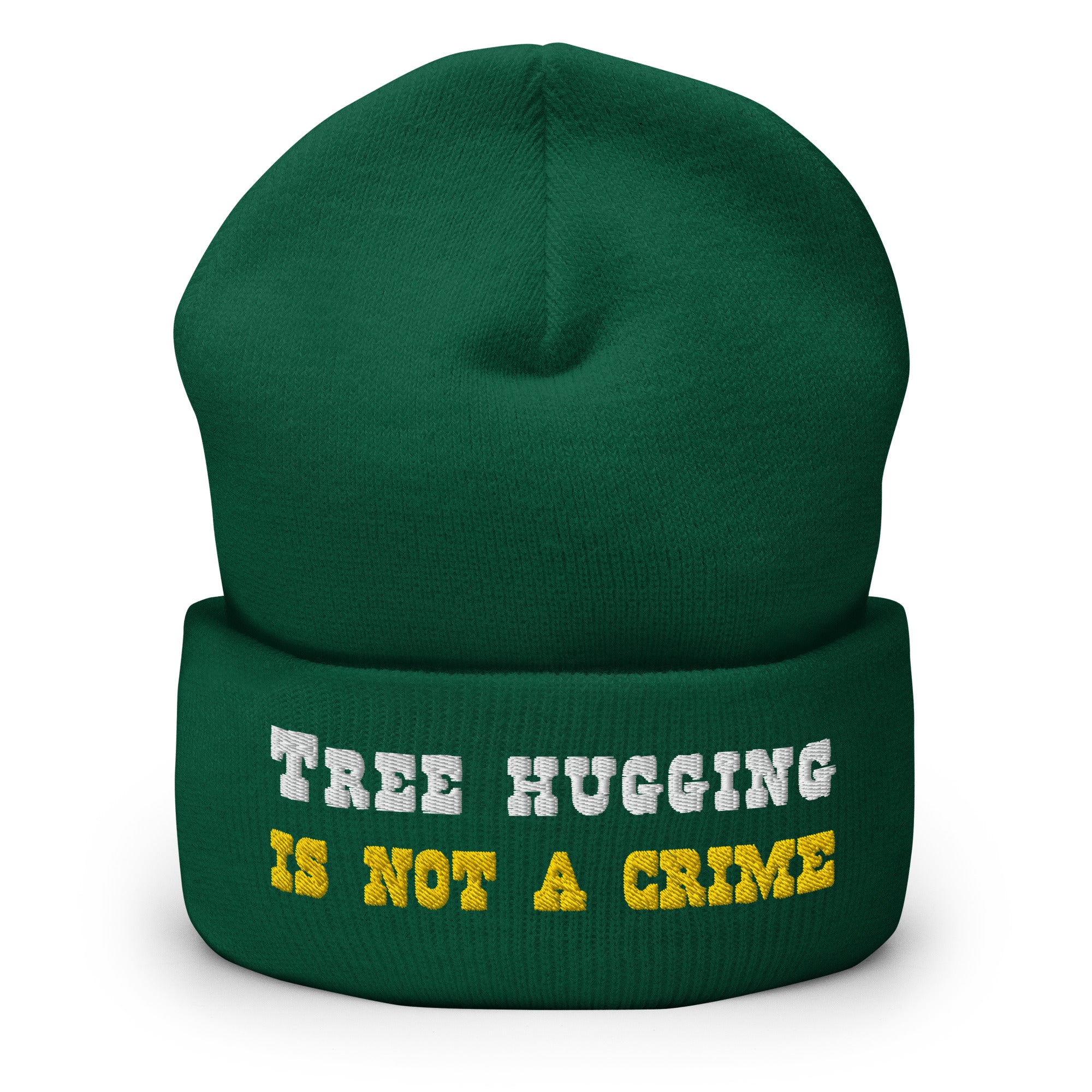 Cuffed Beanie Tree Hugging is not a crime White/Gold