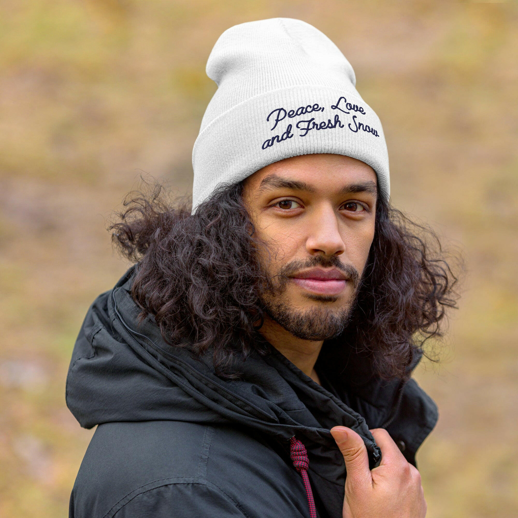 Cuffed Beanie Peace, Love and Fresh Snow Navy