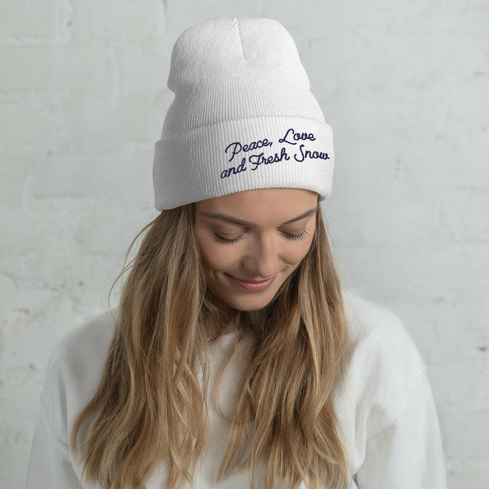 Cuffed Beanie Peace, Love and Fresh Snow Navy