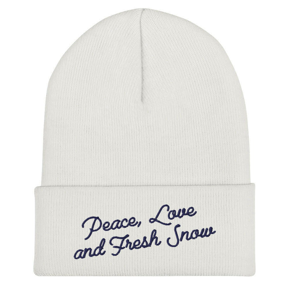 Cuffed Beanie Peace, Love and Fresh Snow Navy