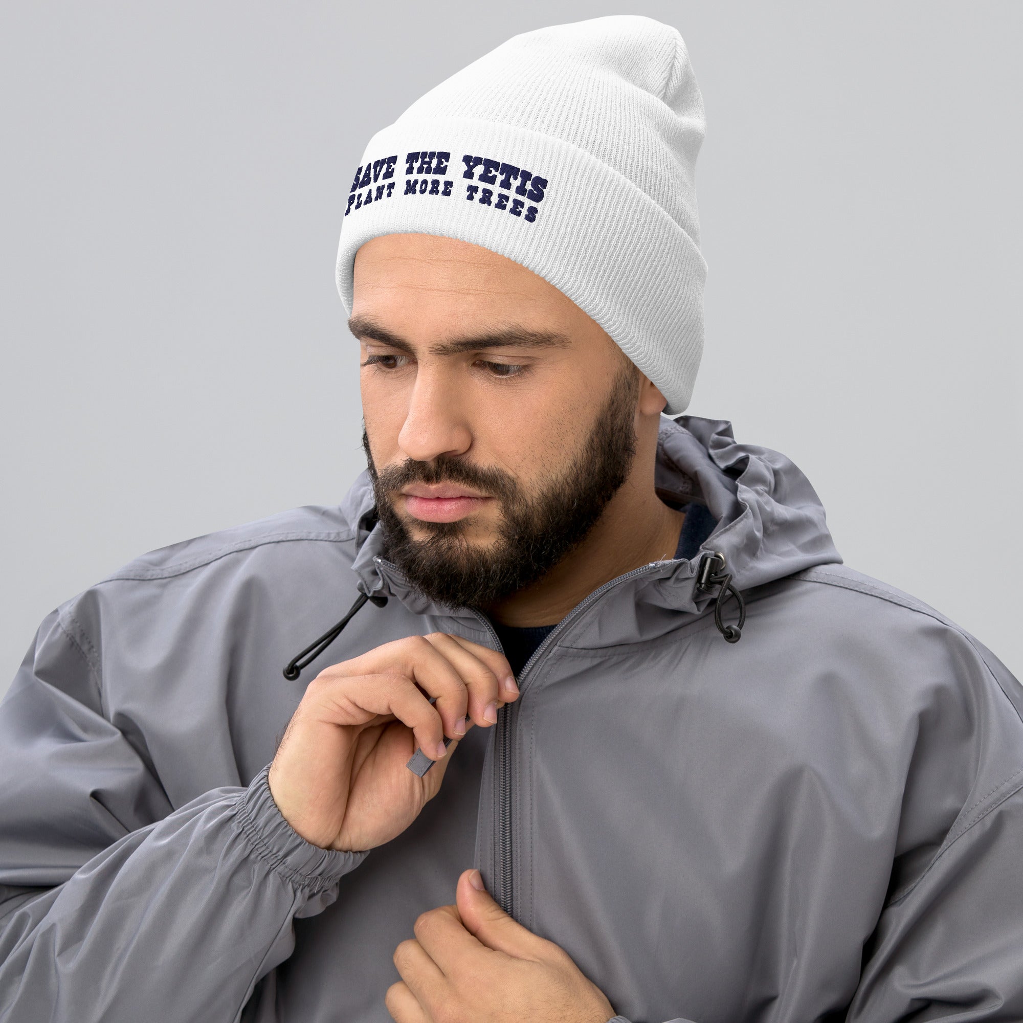 Cuffed Beanie Save the Yetis, Plant more Trees Navy