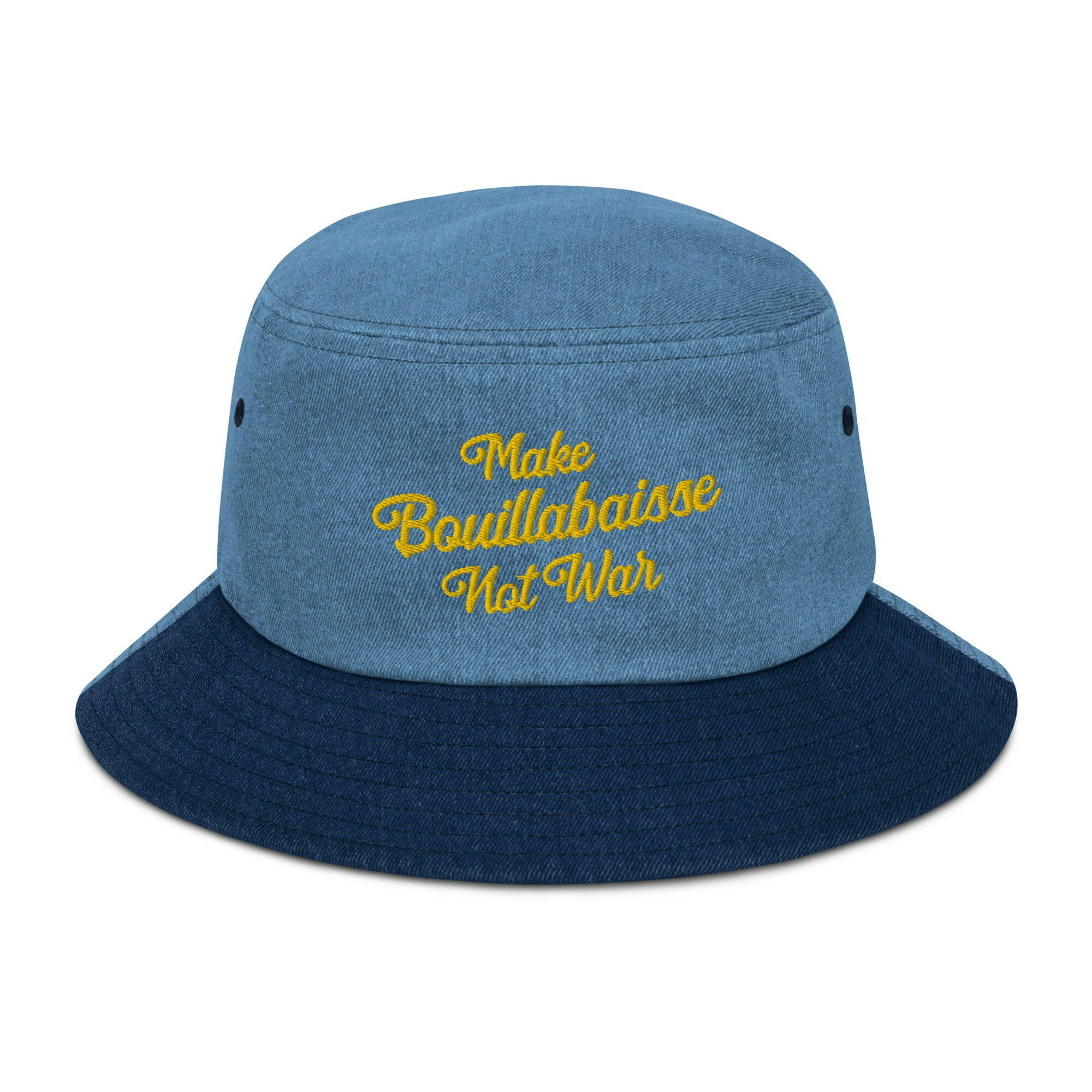 Denim bucket hat Make Bouillabaisse Not War