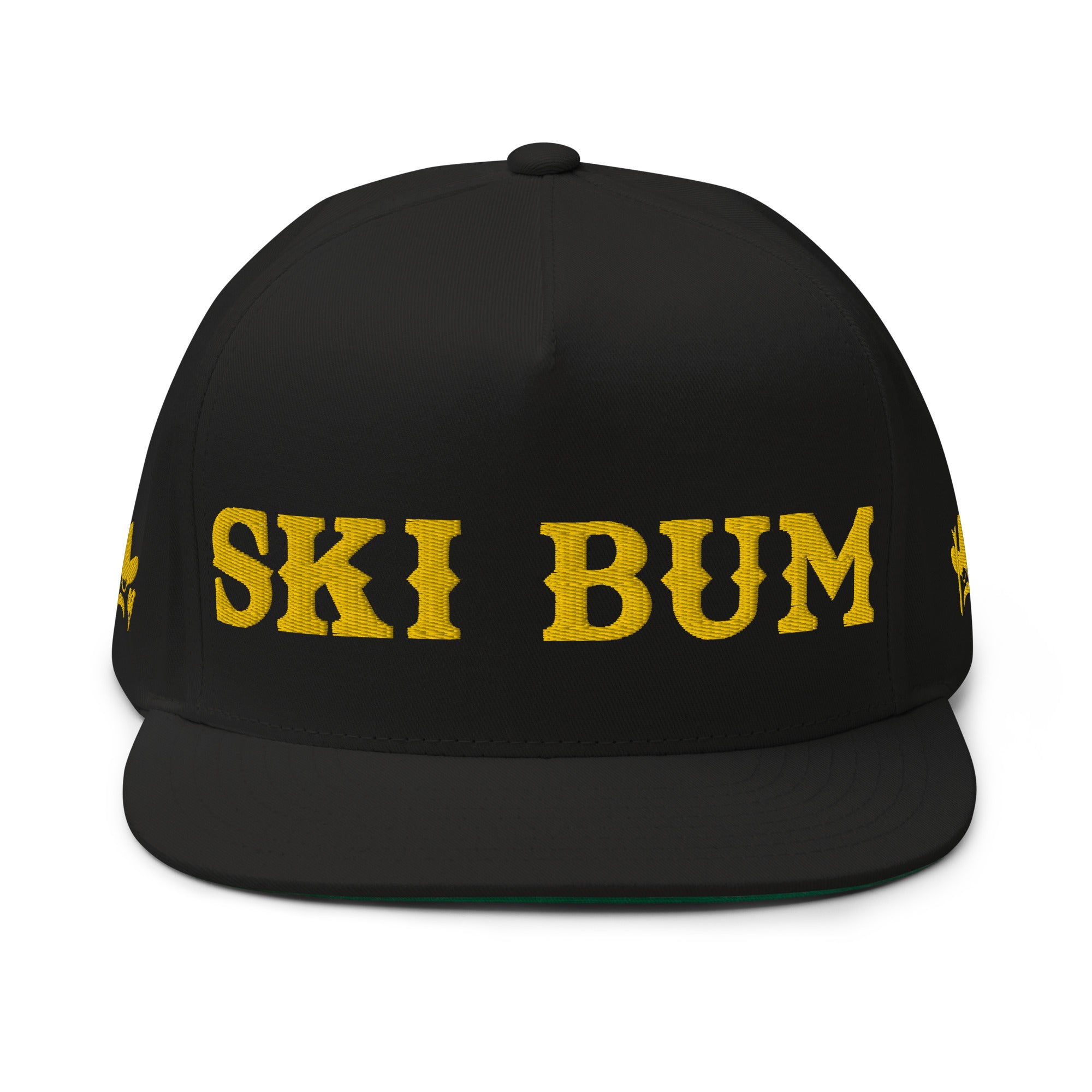 Flat Bill Cap Ski Bum Gold embroidered pattern (3 sides)