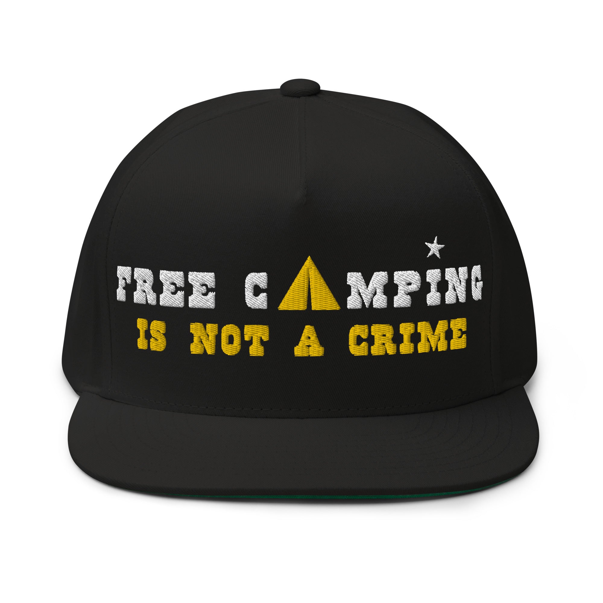 Casquette à Visière Plate en coton sergé Free camping is not a crime white/yellow