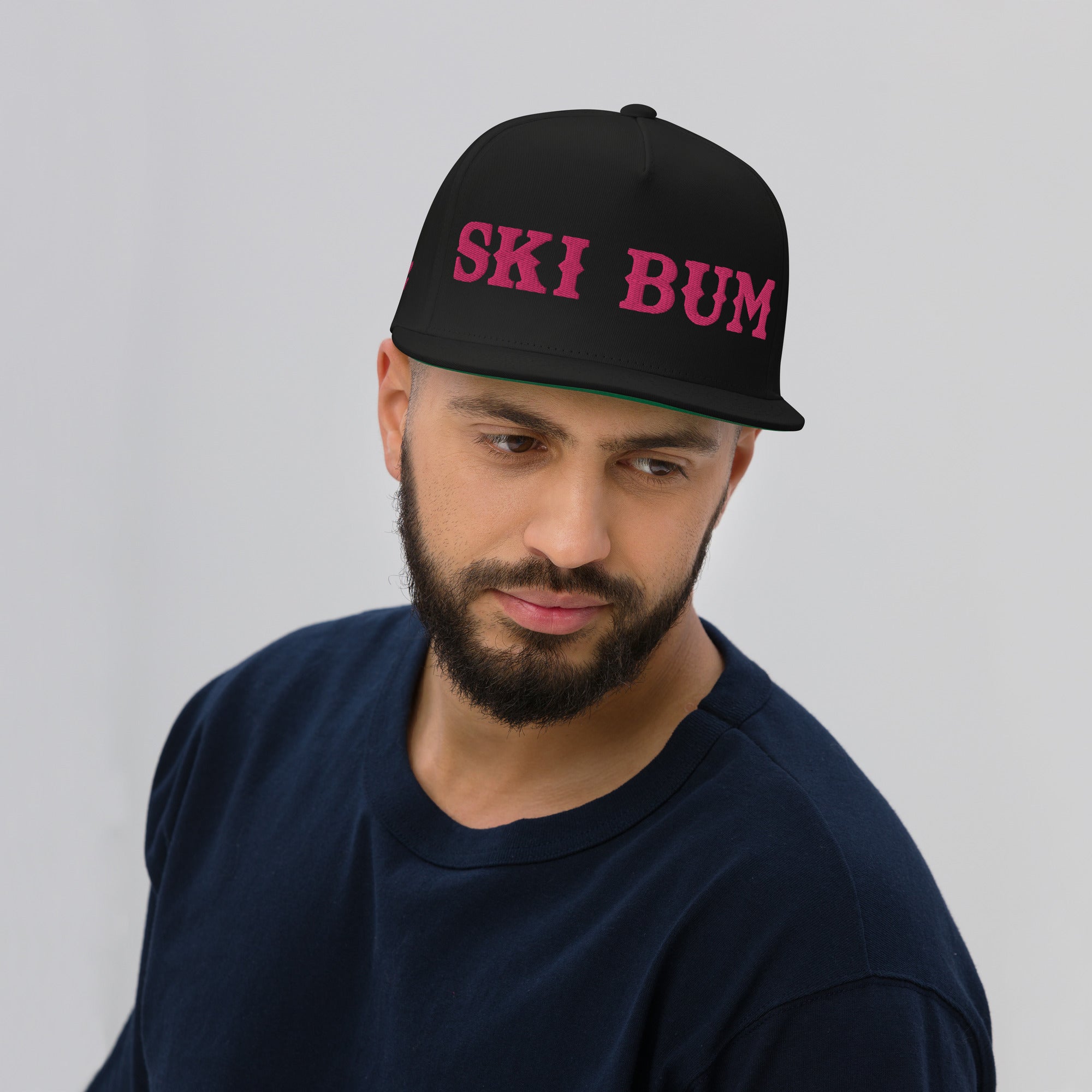 Flat Bill Cap Ski Bum Flamingo embroidered pattern (3 sides)