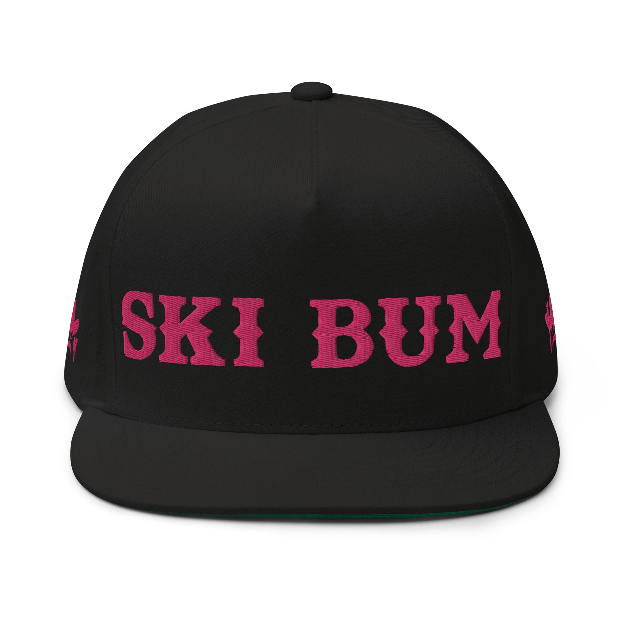 Flat Bill Cap Ski Bum Flamingo embroidered pattern (3 sides)