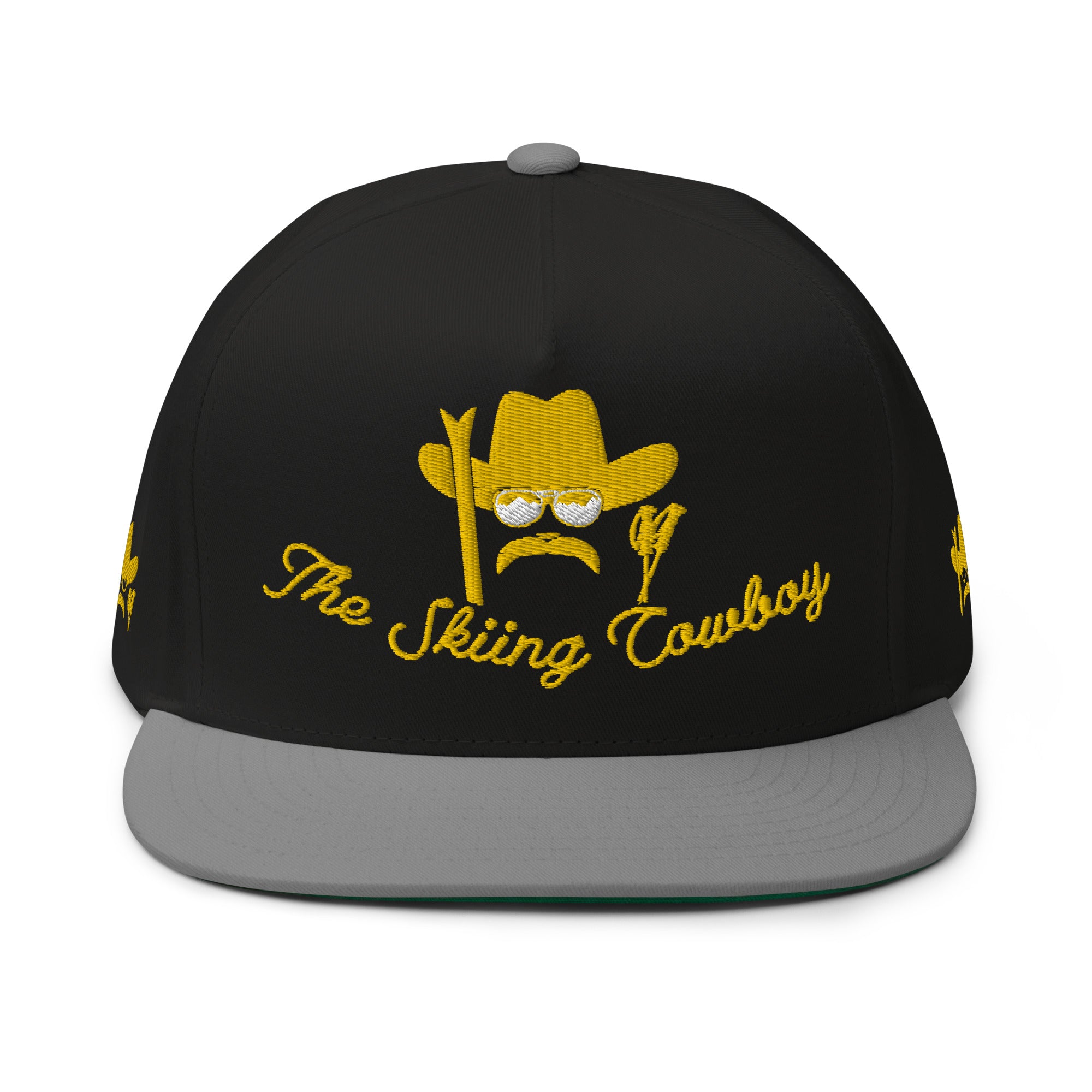 Flat Bill Cap The Skiing Cowboy Gold embroidered pattern (3 sides)