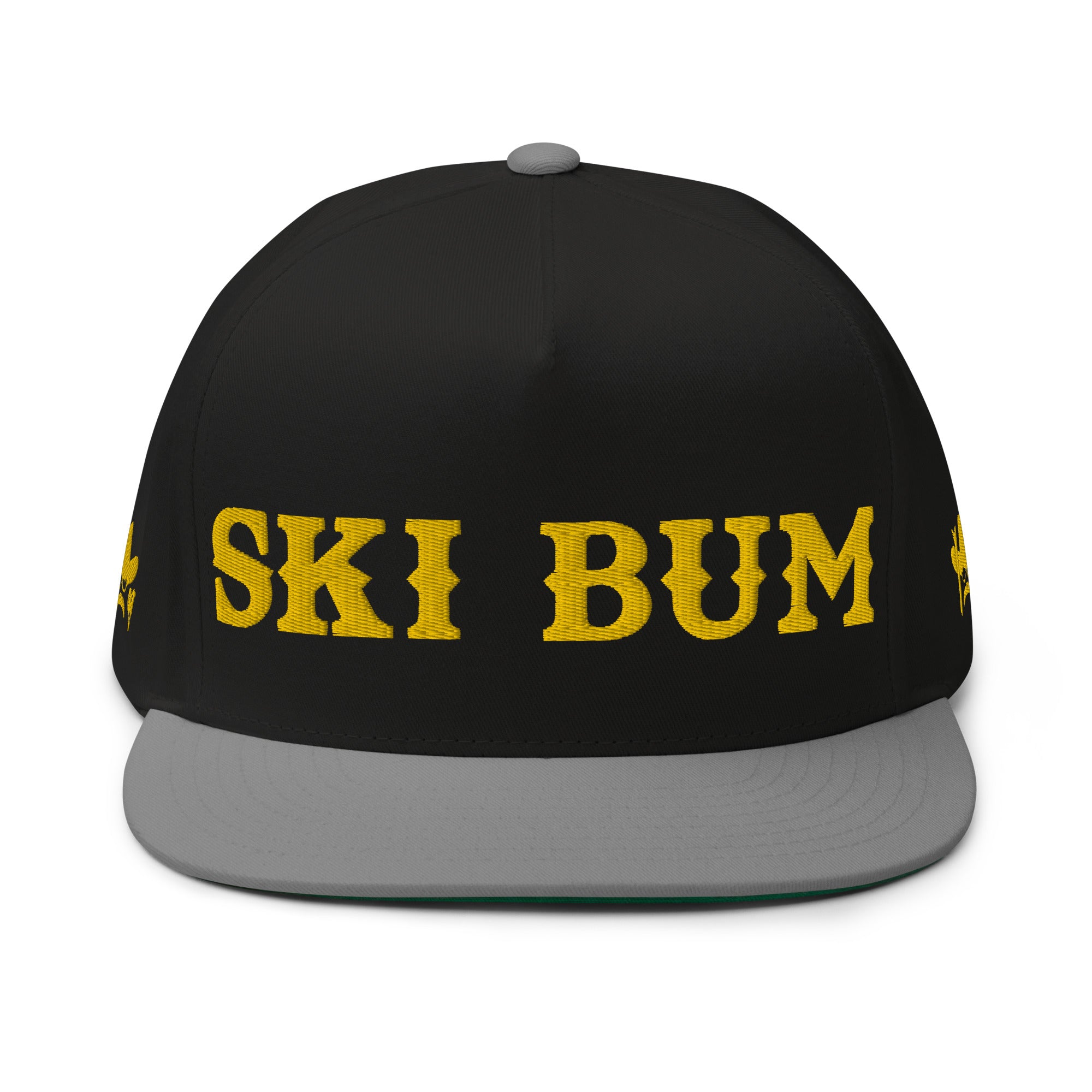 Flat Bill Cap Ski Bum Gold embroidered pattern (3 sides)