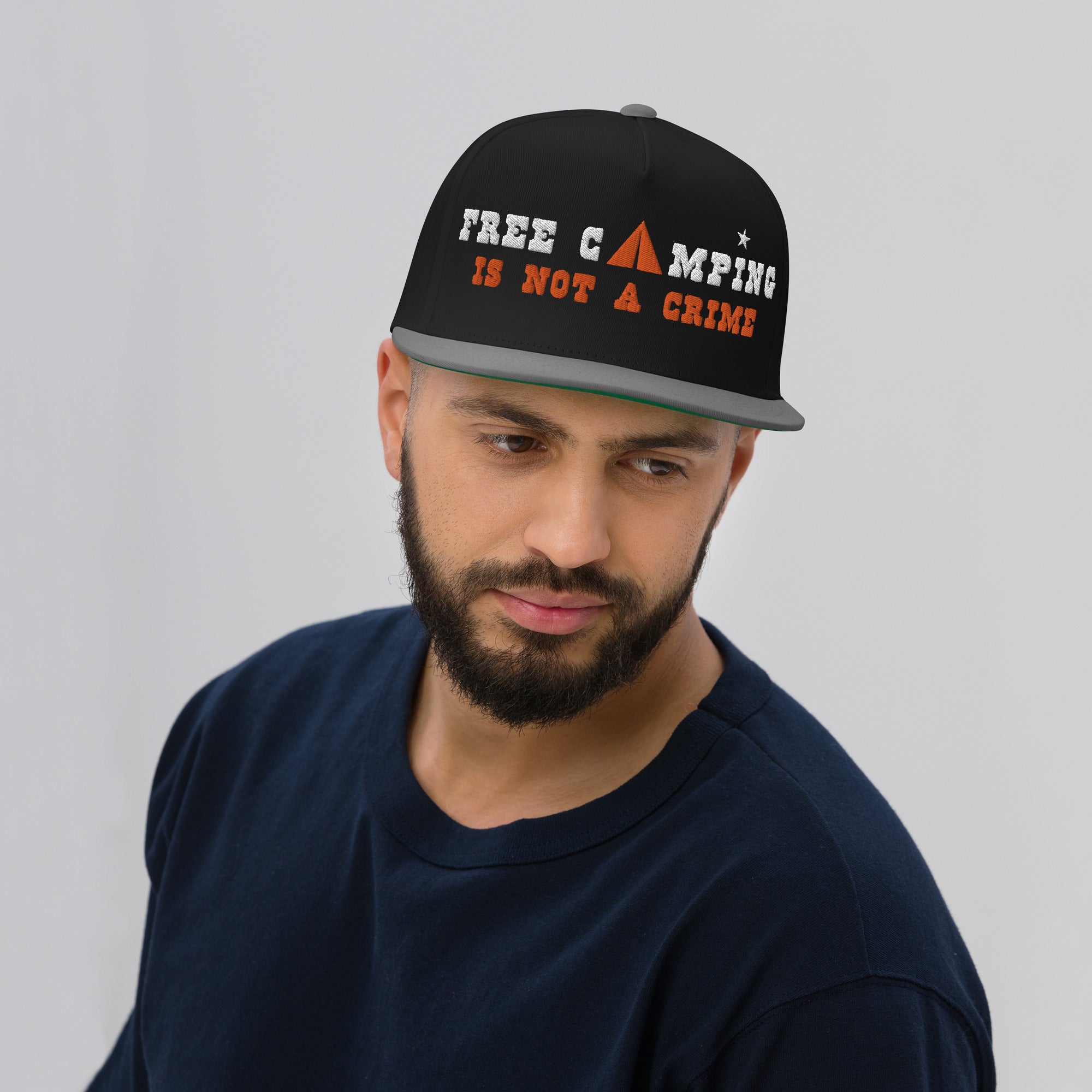 Flat Bill Cap Free camping is not a crime white/orange