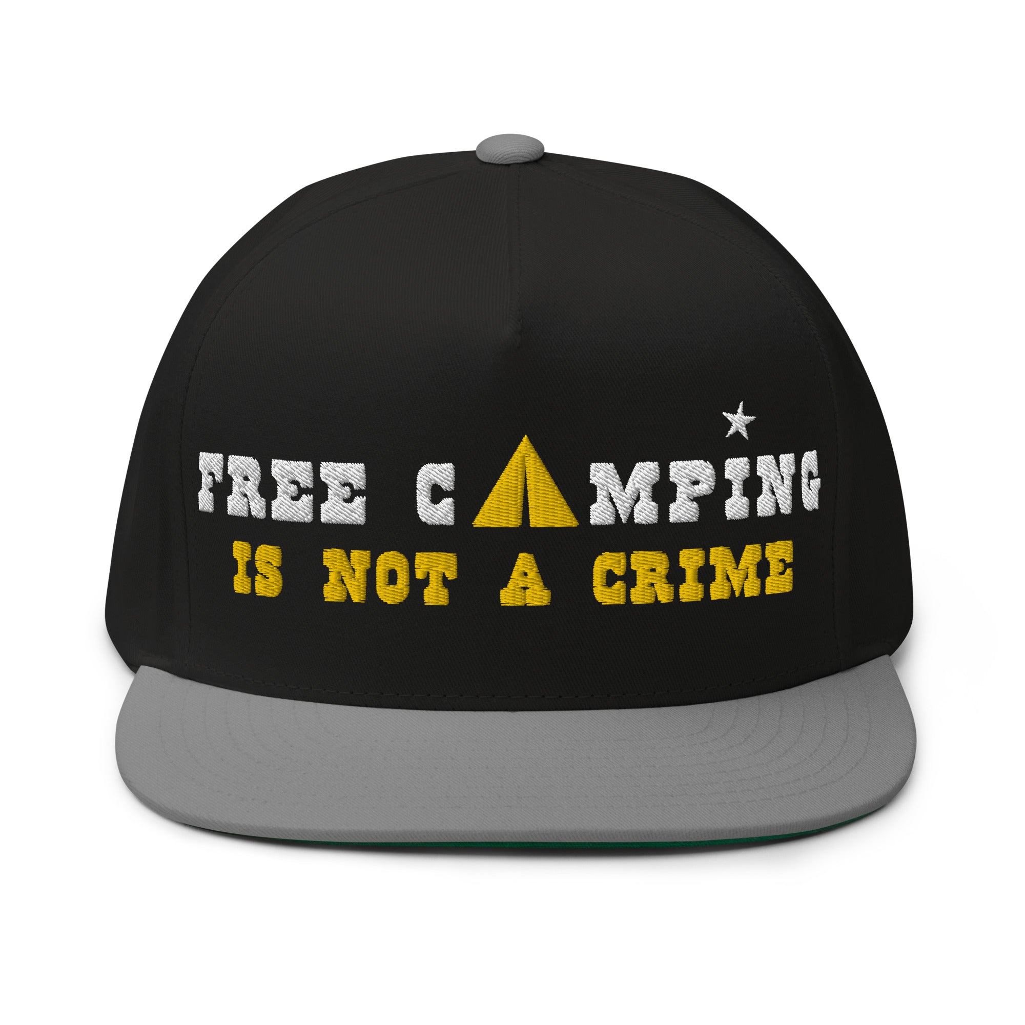 Casquette à Visière Plate en coton sergé Free camping is not a crime white/yellow