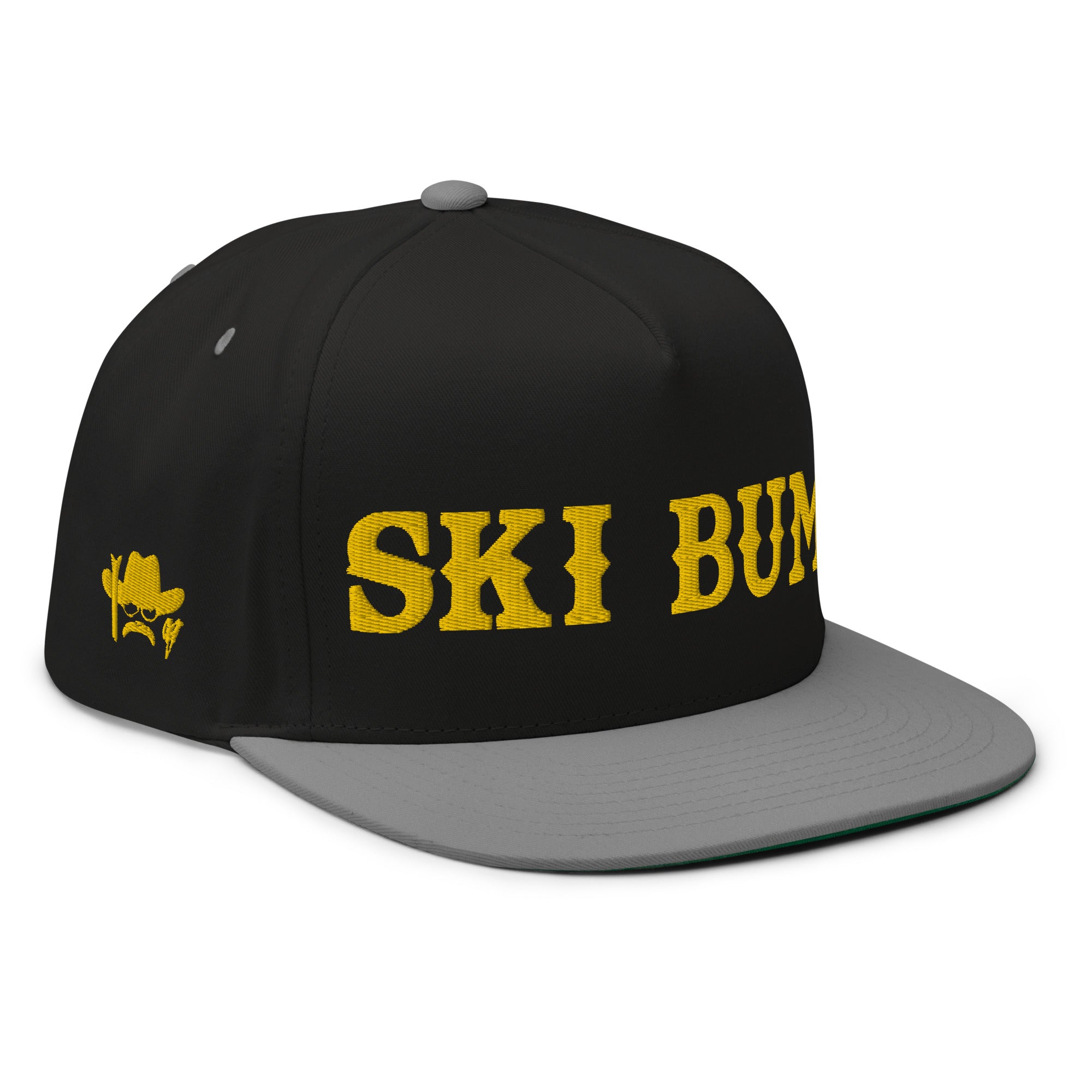 Flat Bill Cap Ski Bum Gold embroidered pattern (3 sides)