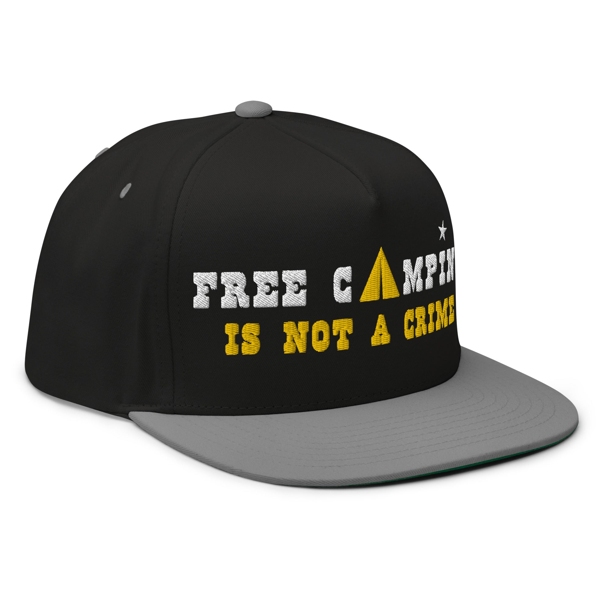 Casquette à Visière Plate en coton sergé Free camping is not a crime white/yellow