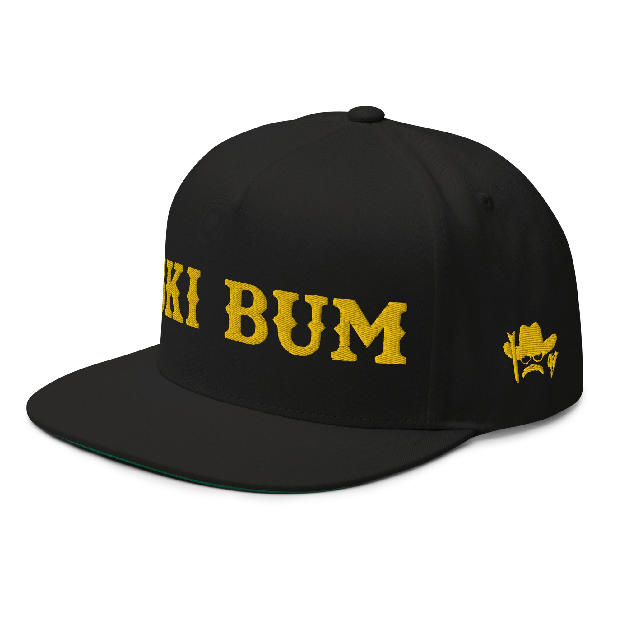 Flat Bill Cap Ski Bum Gold embroidered pattern (3 sides)