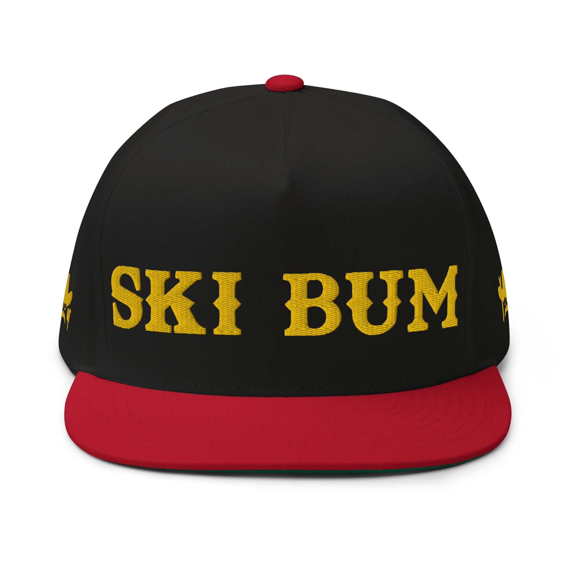 Flat Bill Cap Ski Bum Gold embroidered pattern (3 sides)