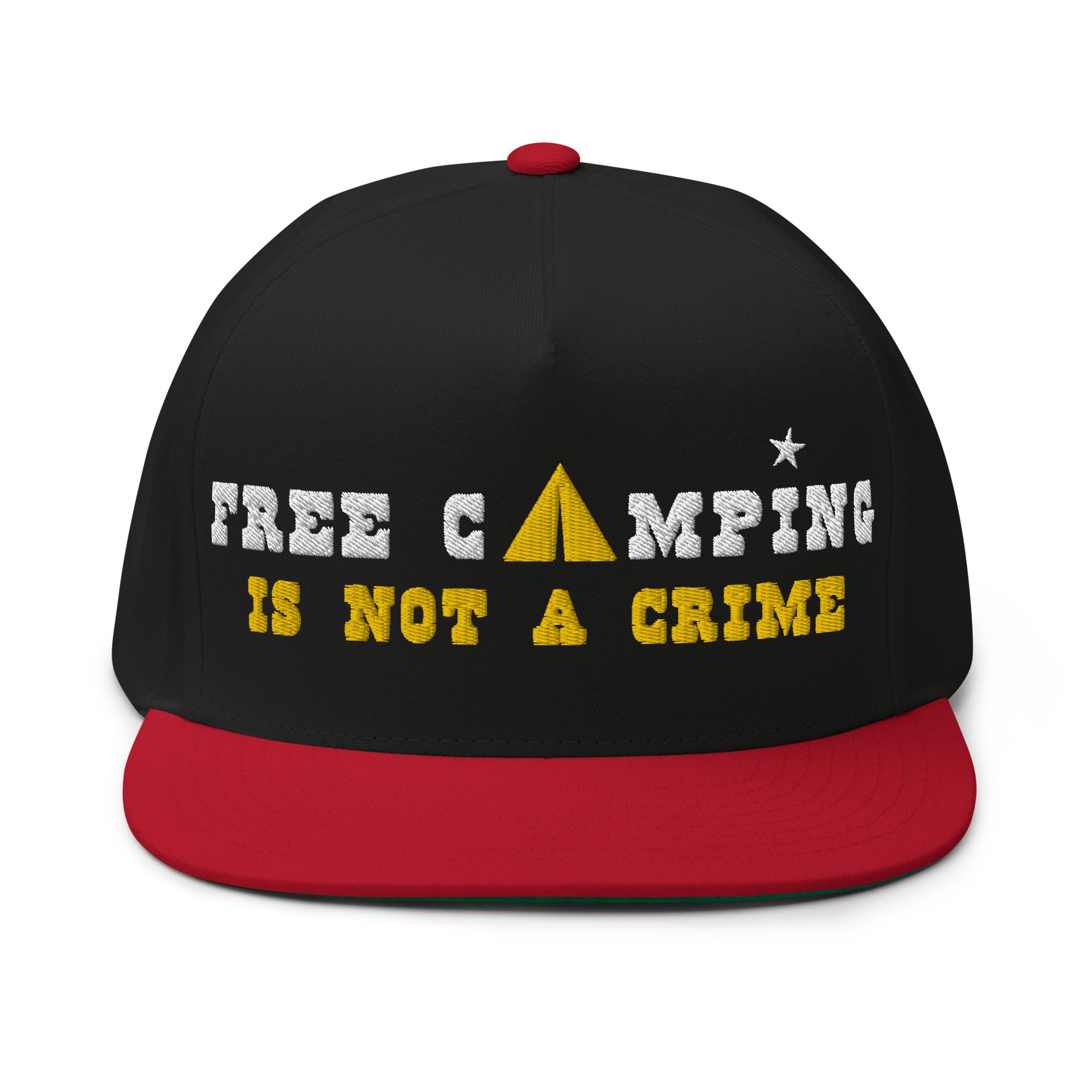 Casquette à Visière Plate en coton sergé Free camping is not a crime white/yellow