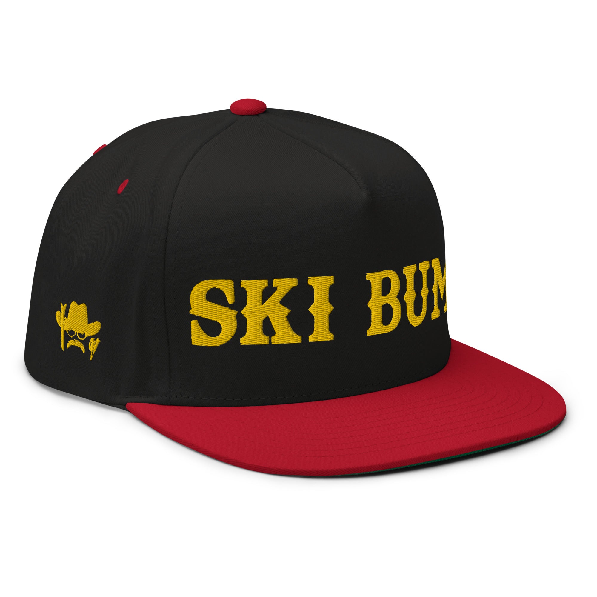 Flat Bill Cap Ski Bum Gold embroidered pattern (3 sides)