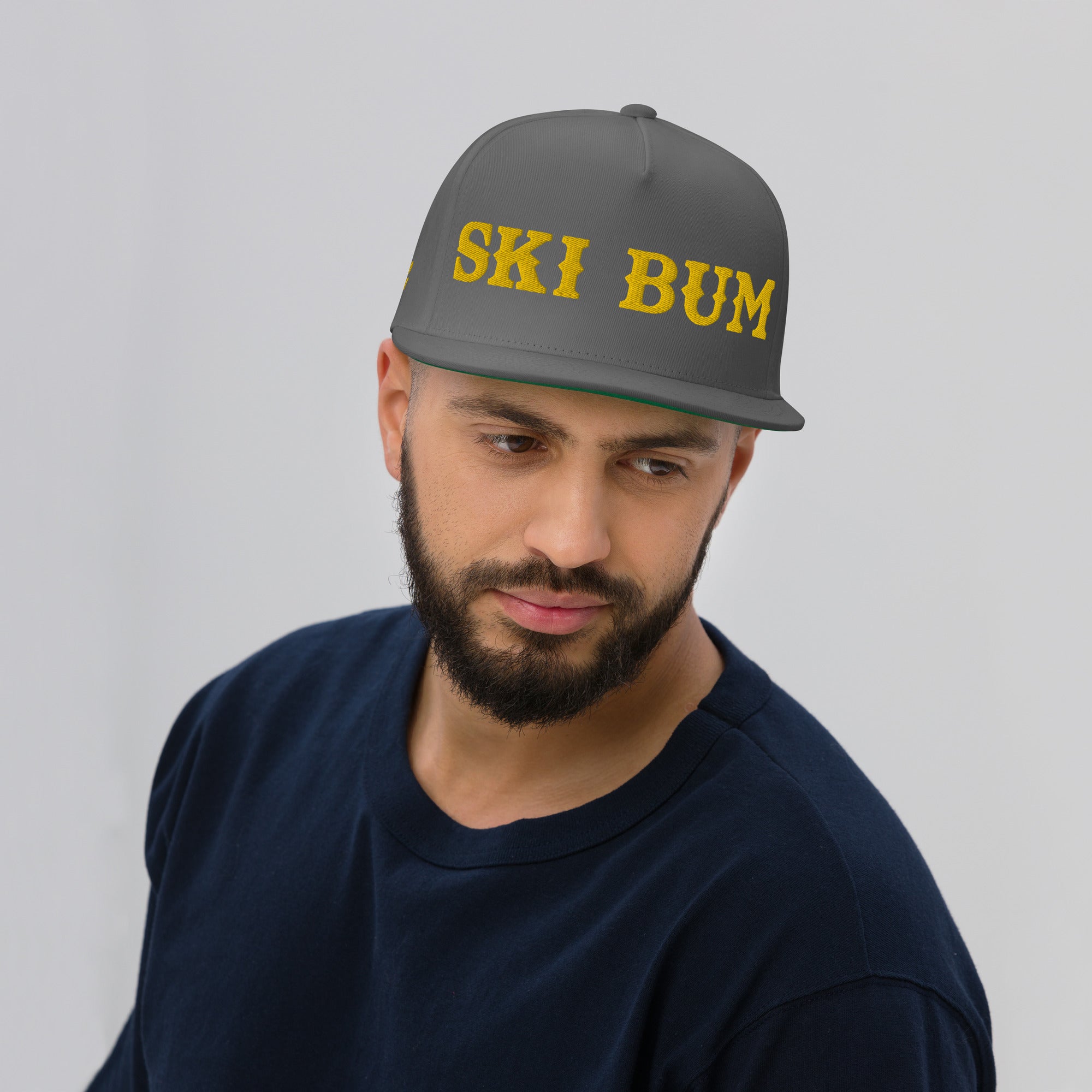 Flat Bill Cap Ski Bum Gold embroidered pattern (3 sides)