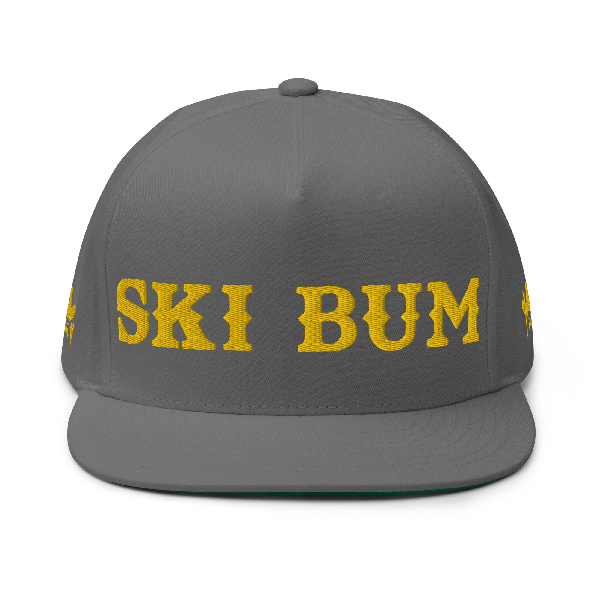 Flat Bill Cap Ski Bum Gold embroidered pattern (3 sides)