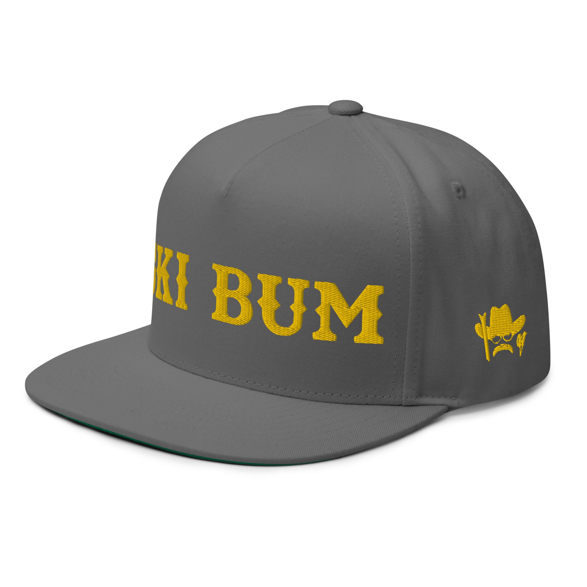 Flat Bill Cap Ski Bum Gold embroidered pattern (3 sides)