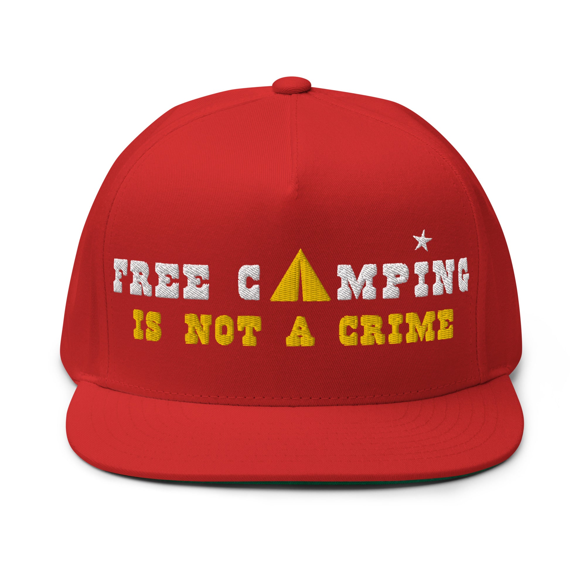 Casquette à Visière Plate en coton sergé Free camping is not a crime white/yellow