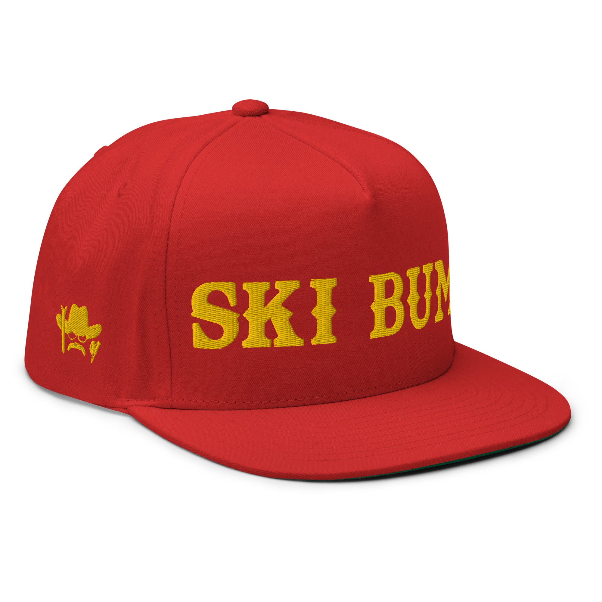 Flat Bill Cap Ski Bum Gold embroidered pattern (3 sides)