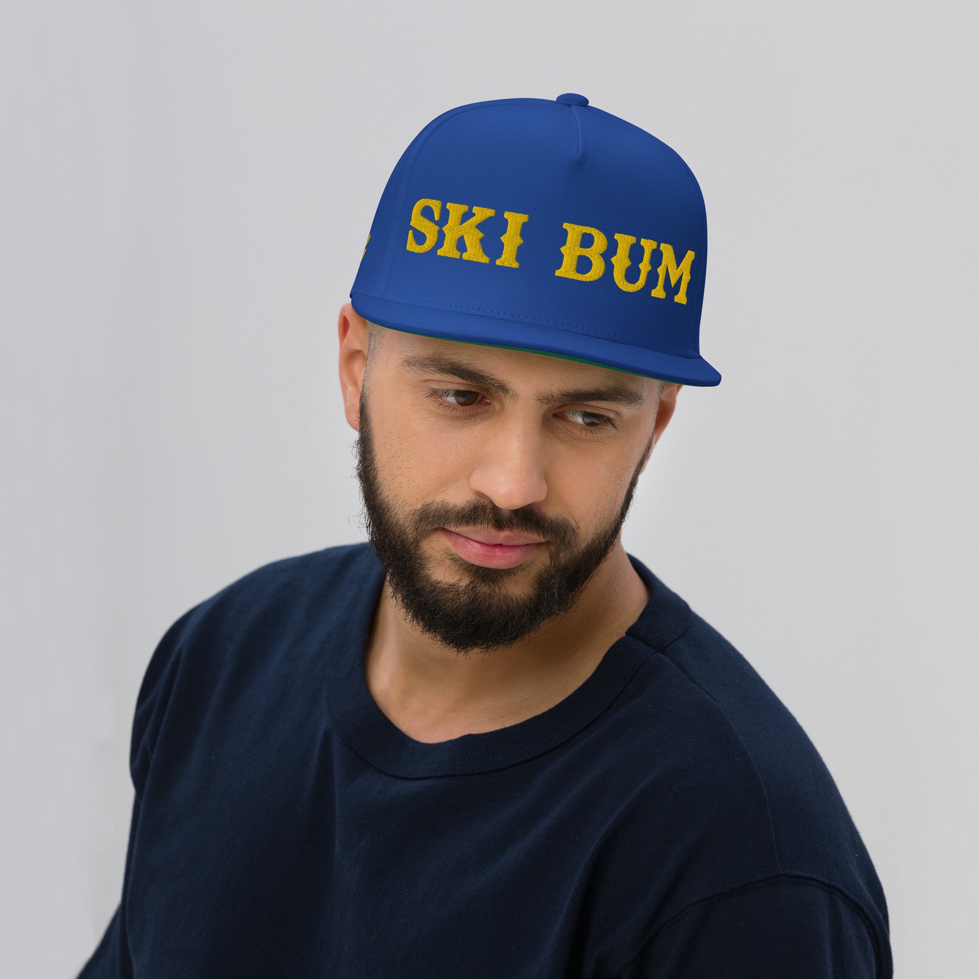 Flat Bill Cap Ski Bum Gold embroidered pattern (3 sides)