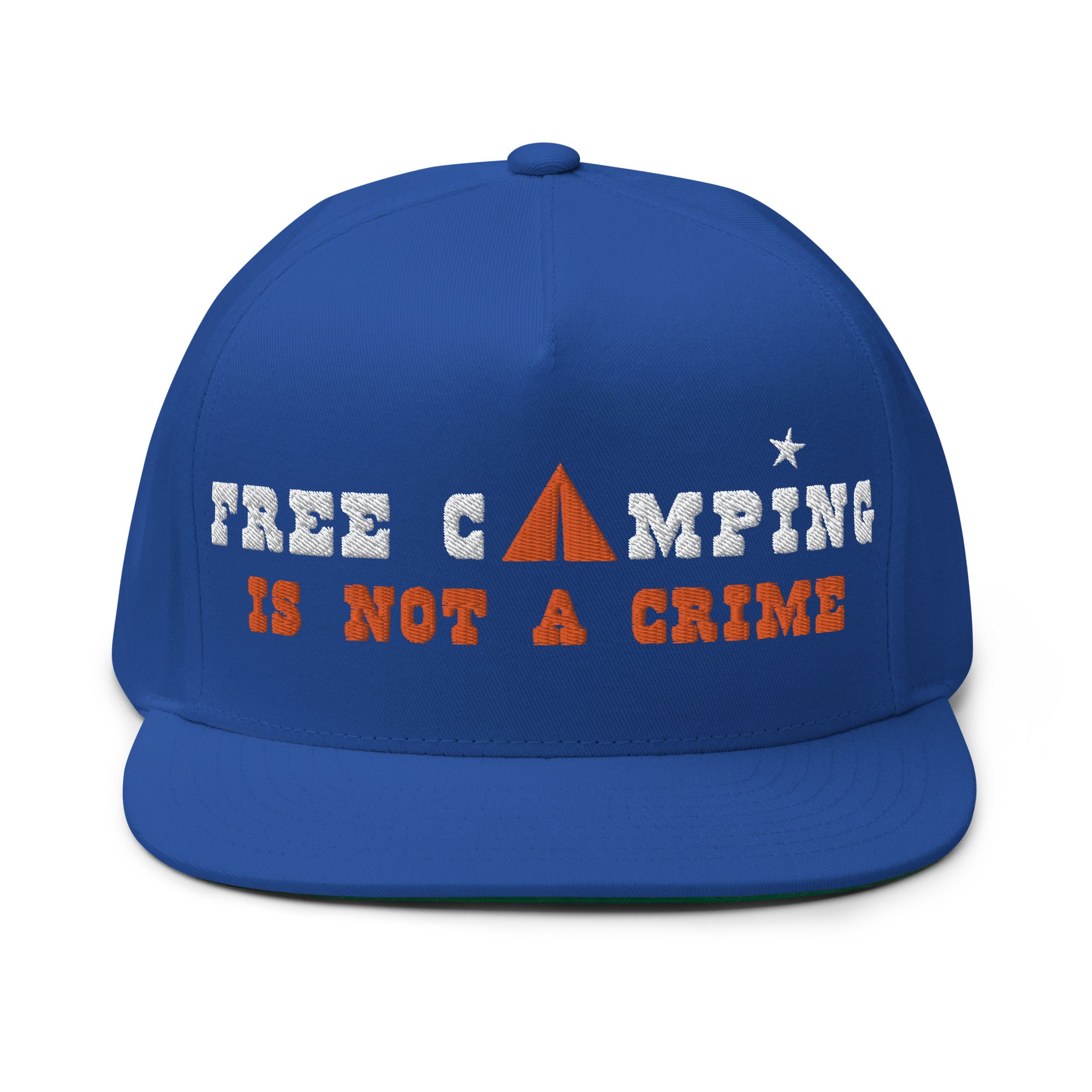 Casquette à Visière Plate en coton sergé Free camping is not a crime white/orange