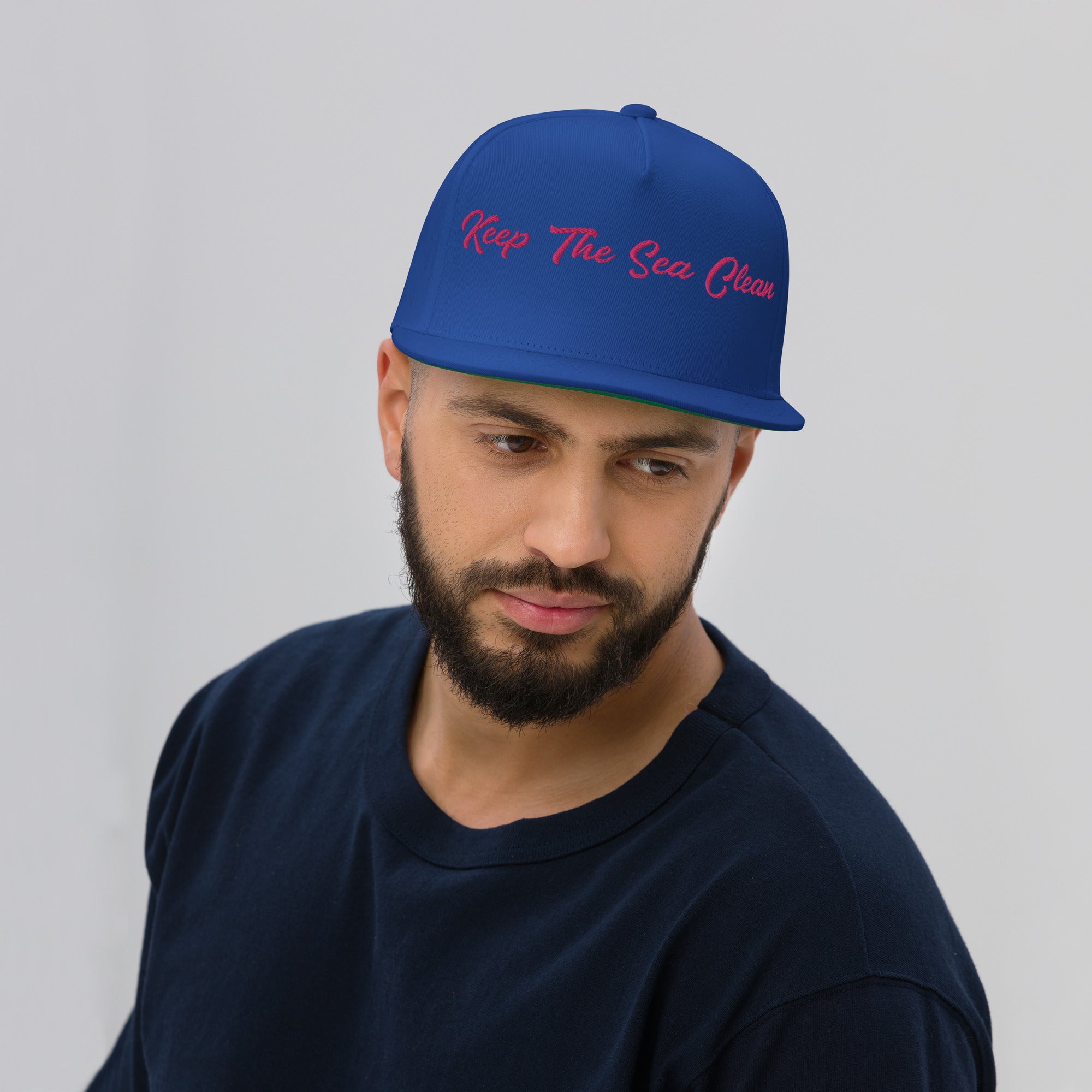 Flat Bill Cap Keep The Sea Clean Flamingo (3 sides)