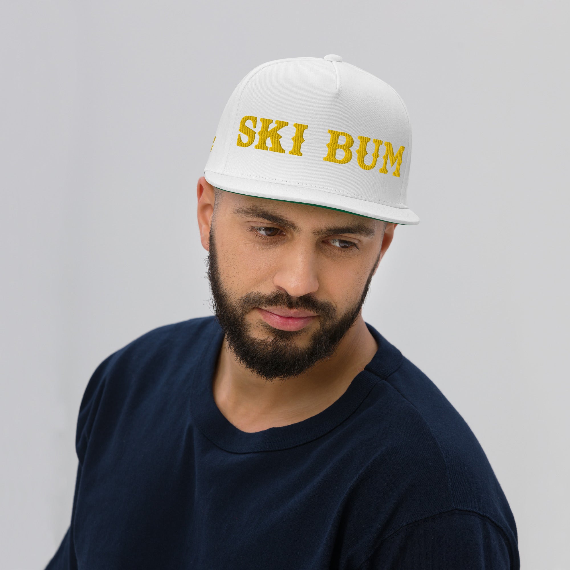 Flat Bill Cap Ski Bum Gold embroidered pattern (3 sides)