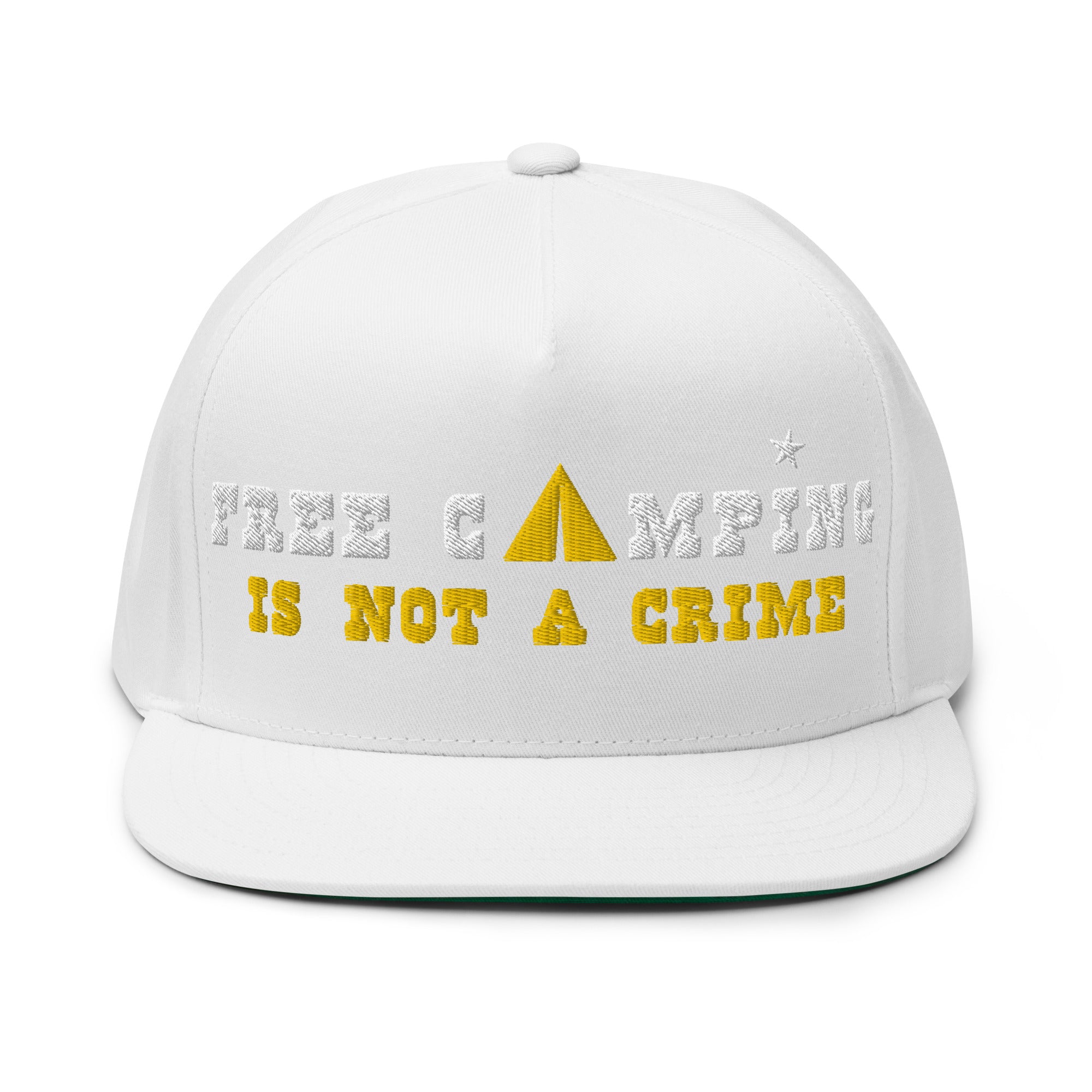 Casquette à Visière Plate en coton sergé Free camping is not a crime white/yellow